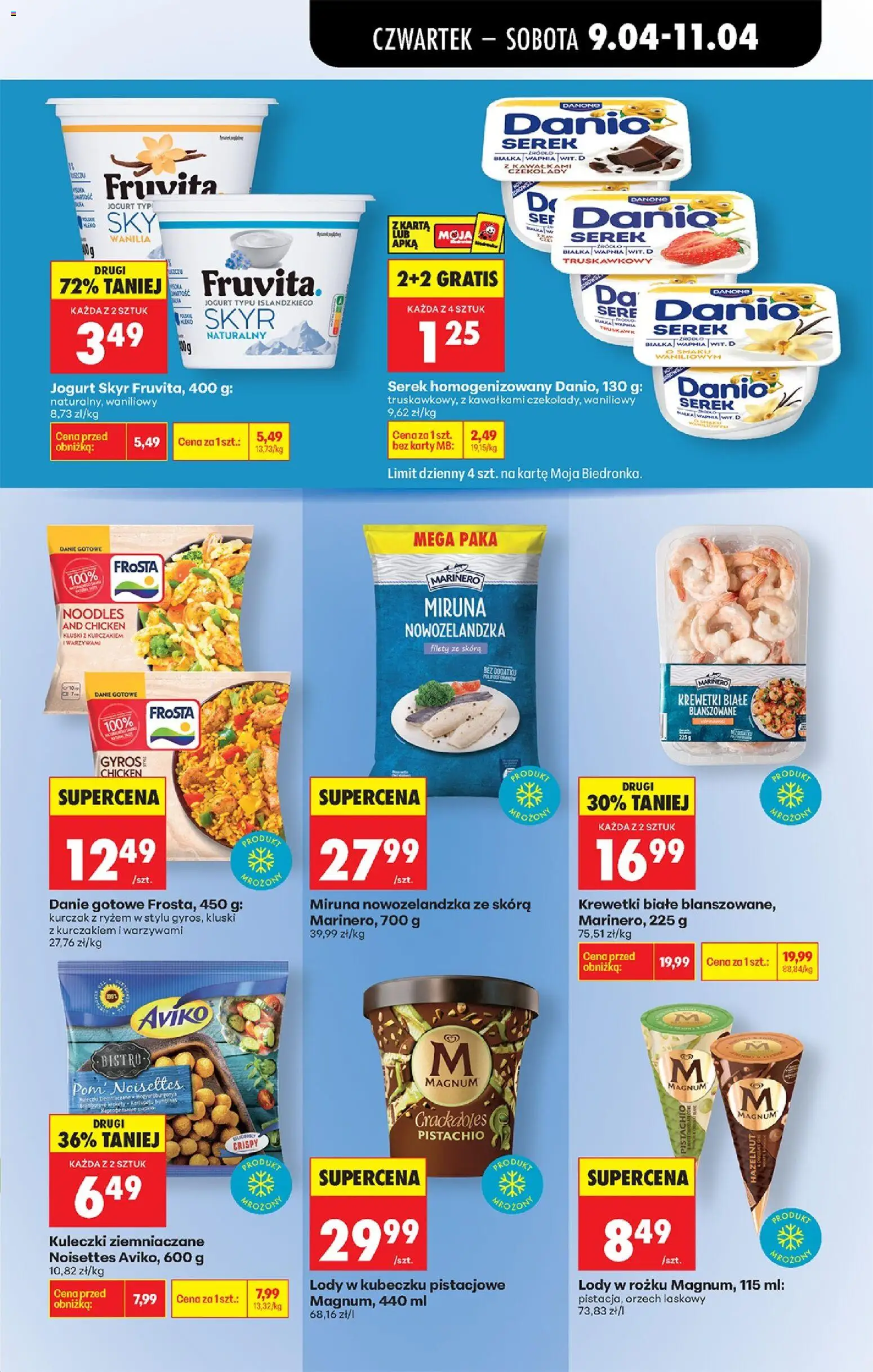 Biedronka gazetka od czwartku od 09.04.2026 | Strona: 61 | Produkty: Kurczak, Krewetki, Miruna, Lody