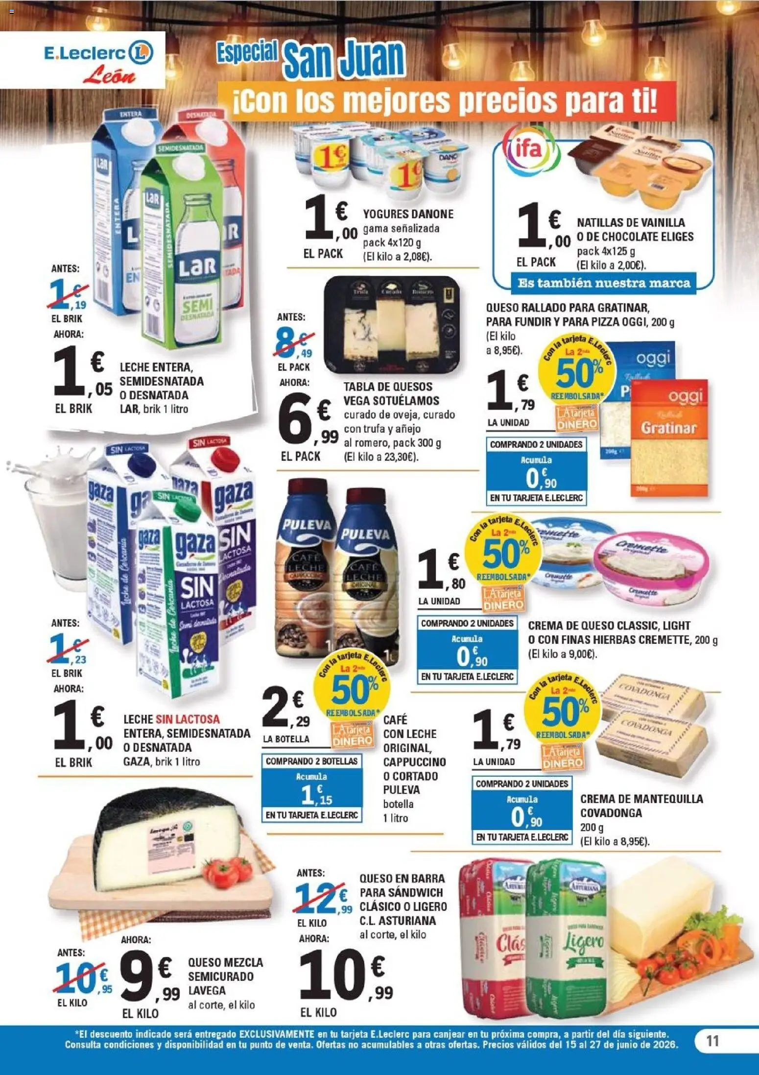 E.Leclerc León │ válido desde el 15.06.2026 | Página: 11 | Productos: Leche sin lactosa, Leche, Pizza, Συσκευή ροής