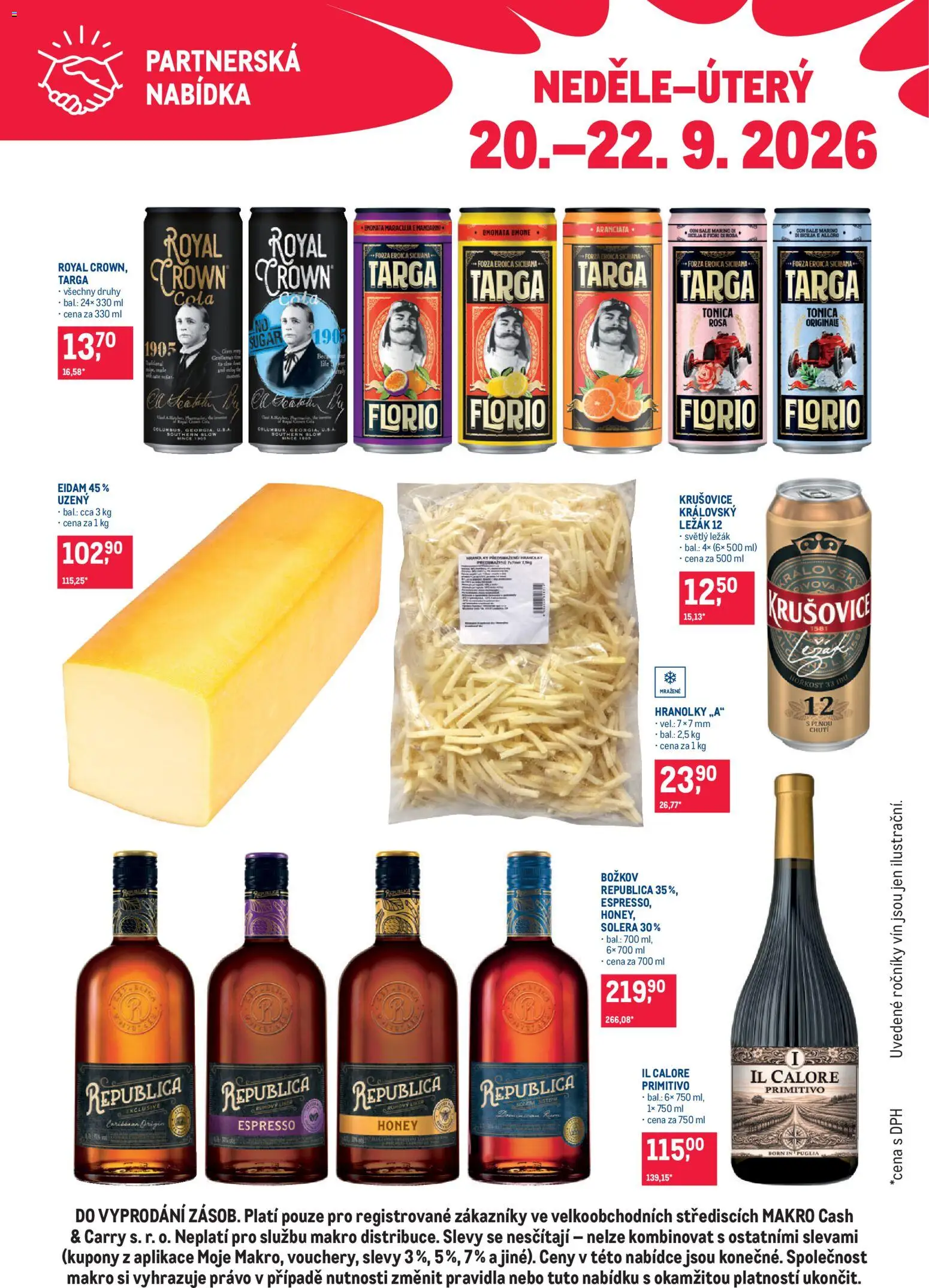 Makro leták - Partnerská nabídka od 20.09.2026 | Strana: 1 | Produkty: Božkov Republica, Hranolky, Eidam, Cola