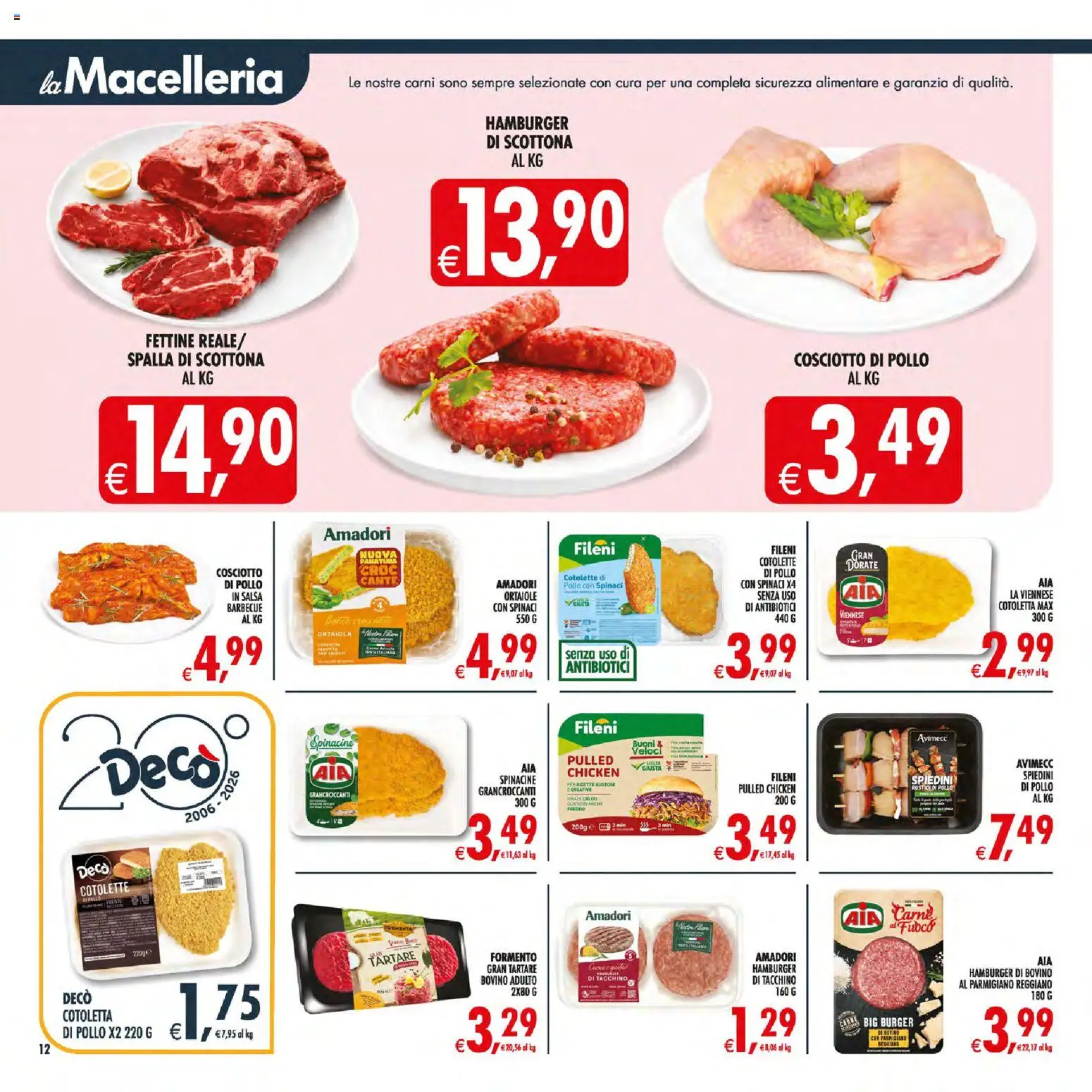 Volantino Decò del 21/07/2026 | Pagina: 12 | Prodotti: Tacchino, Parmigiano, Hamburger, Spiedini