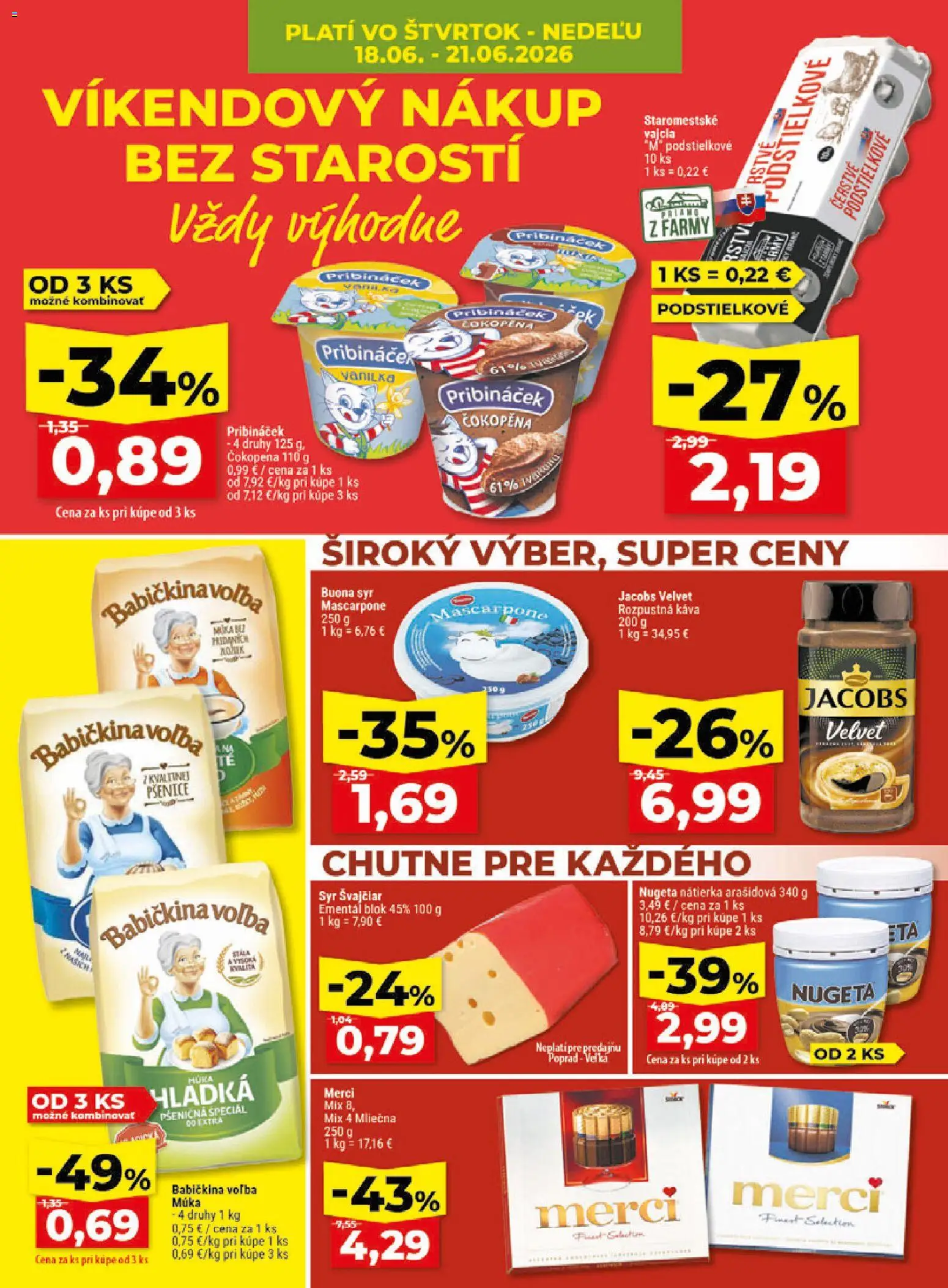 Nové Klas akcie – leták je platný od 15.06.2026 | Strana: 27 | Produkty: Jacobs Velvet, Káva, Merci, Múka