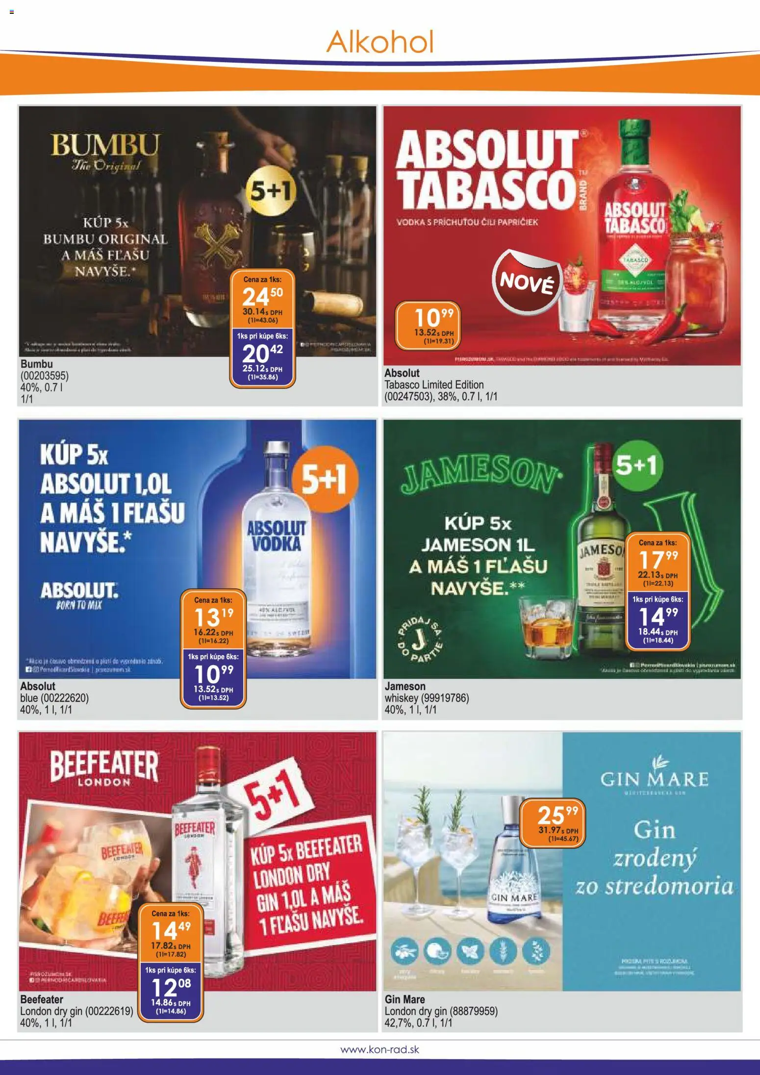 Nové KON - RAD akcie – leták je platný od 01.05.2026 | Strana: 6 | Produkty: Beefeater, Vodka, Absolut vodka, Alkohol