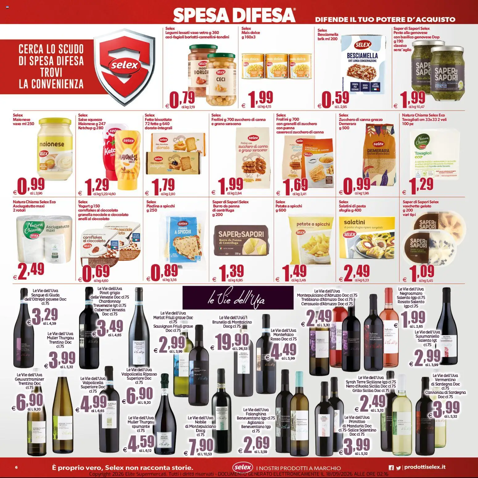 Volantino Elite Supermercati del 18/09/2026 | Pagina: 6 | Prodotti: Patate, Zucchero, Piadina, Fette biscottate