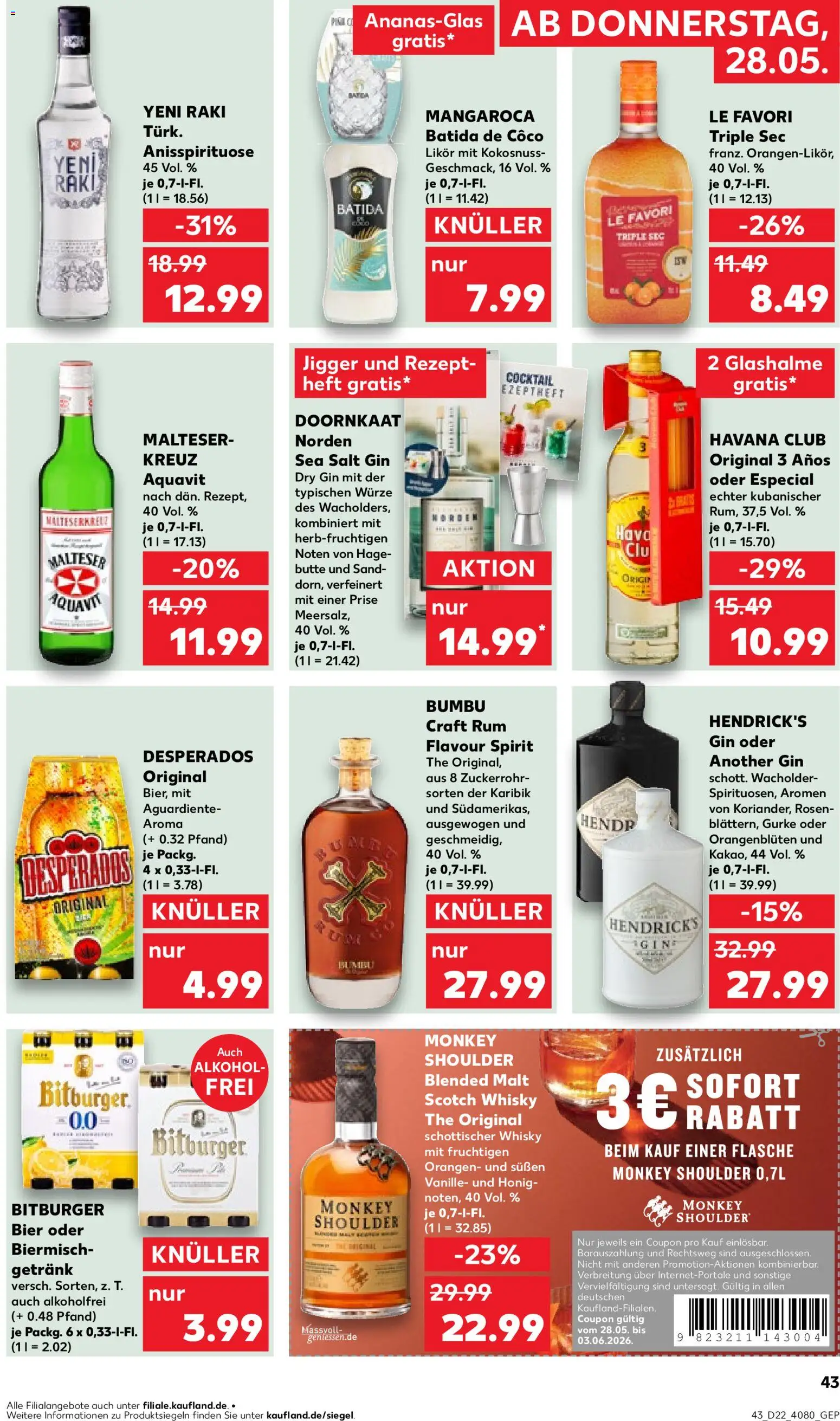 Kaufland Prospekt Speyer – gültig ab 28.05.2026 | Seite: 43 | Produkte: Bitburger, Likör, Orangen, Desperados