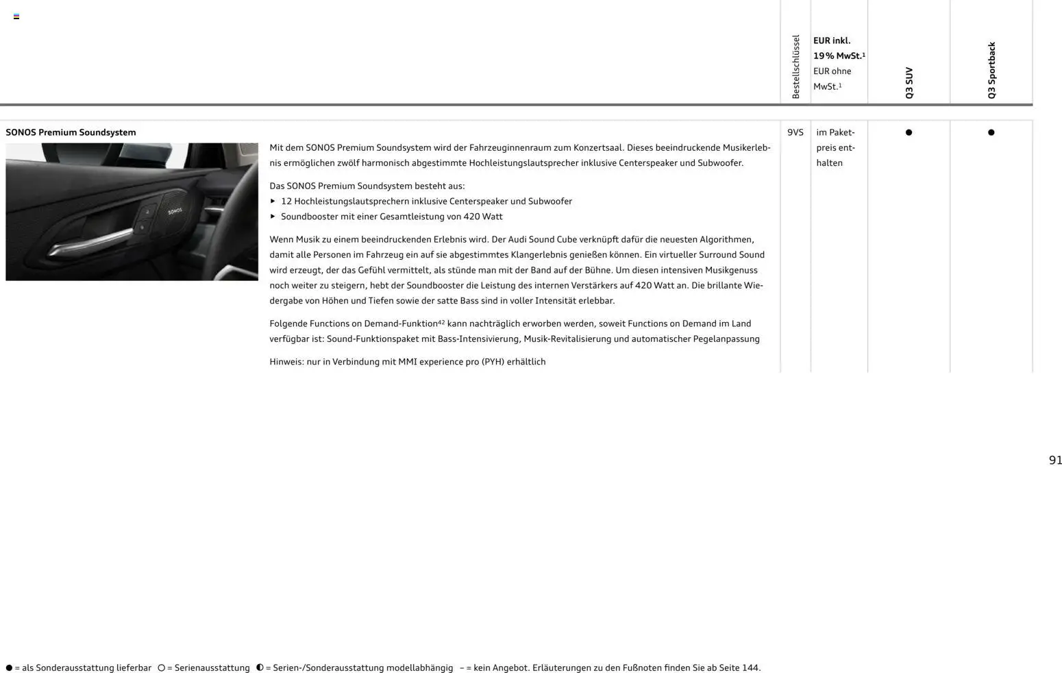 Audi Q3 – gültig ab 02.10.2026 | Seite: 91 | Produkte: Soundsystem
