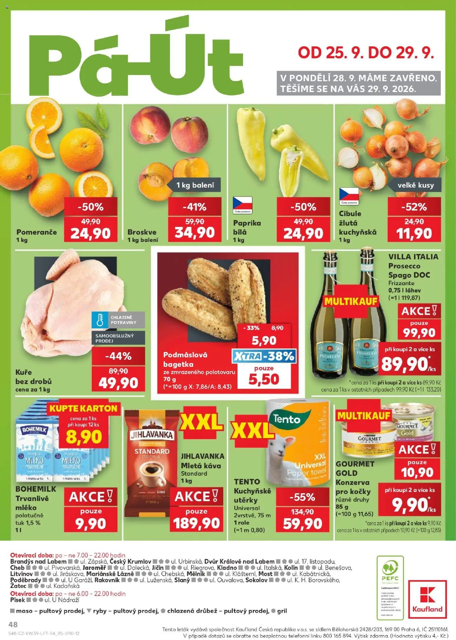 Kaufland leták - Kolín od 23.09.2026 | Strana: 48 | Produkty: Pomeranče, Broskve, Potraviny, Cibule