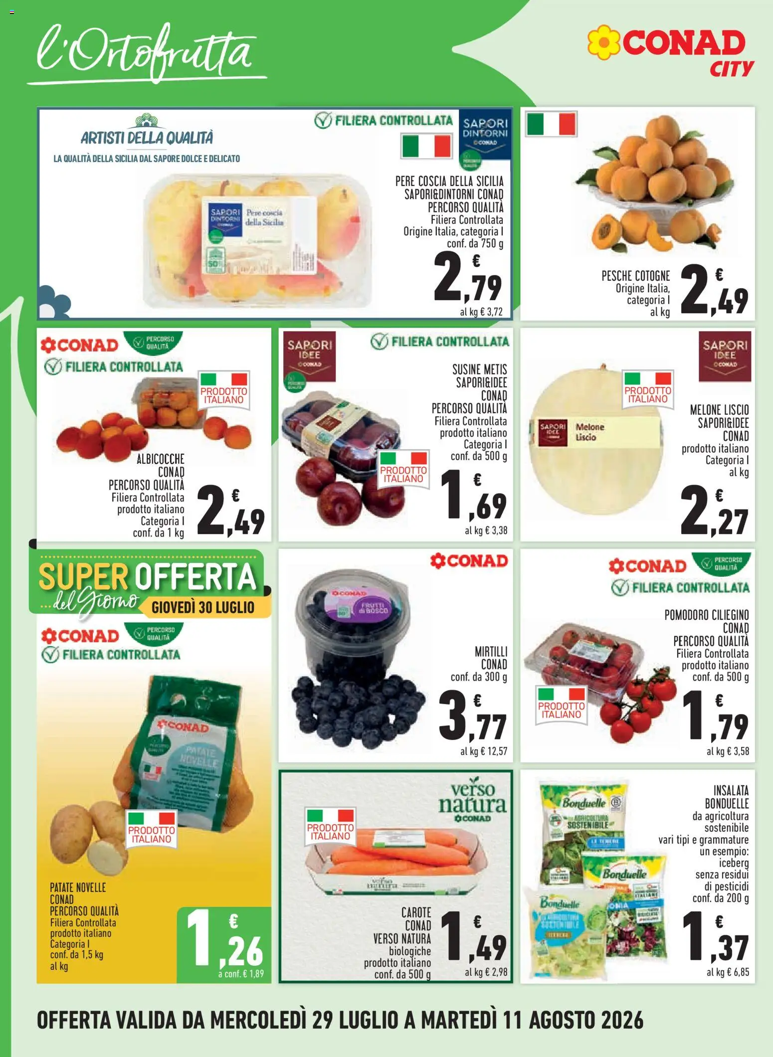 Volantino Conad del 29/07/2026 | Pagina: 4 | Prodotti: Carote, Melone, Albicocche, Susine