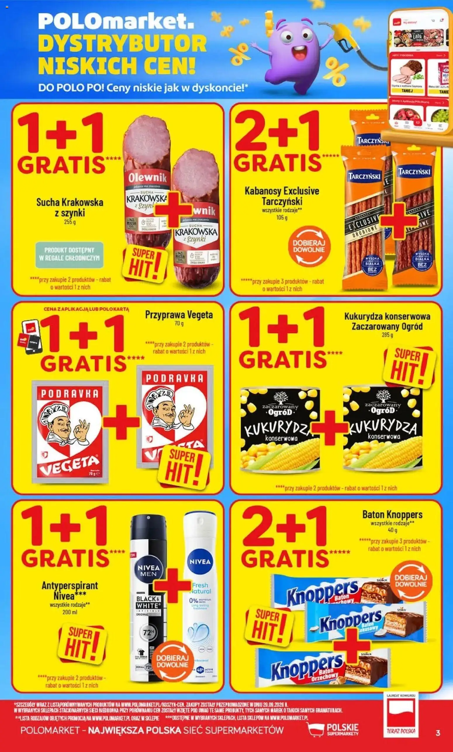 Nowa POLOmarket gazetka od jutra 14.10.2026 | Strona: 3 | Produkty: Kukurydza konserwowa, Kabanosy, Baton, Antyperspirant