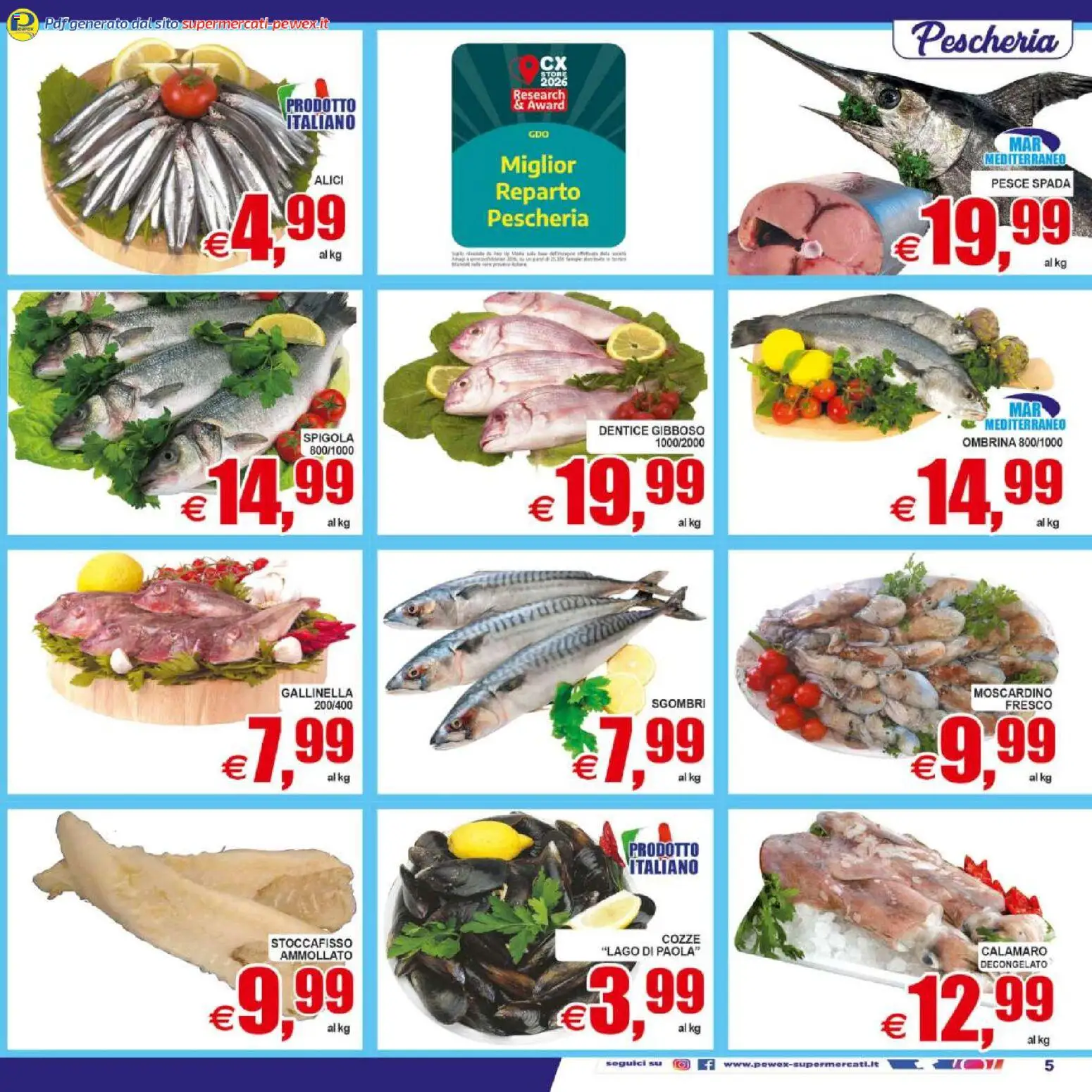 Volantino Pewex del 08.05.2026 | Pagina: 5 | Prodotti: Pesce, Cozze, Spigola, Alici