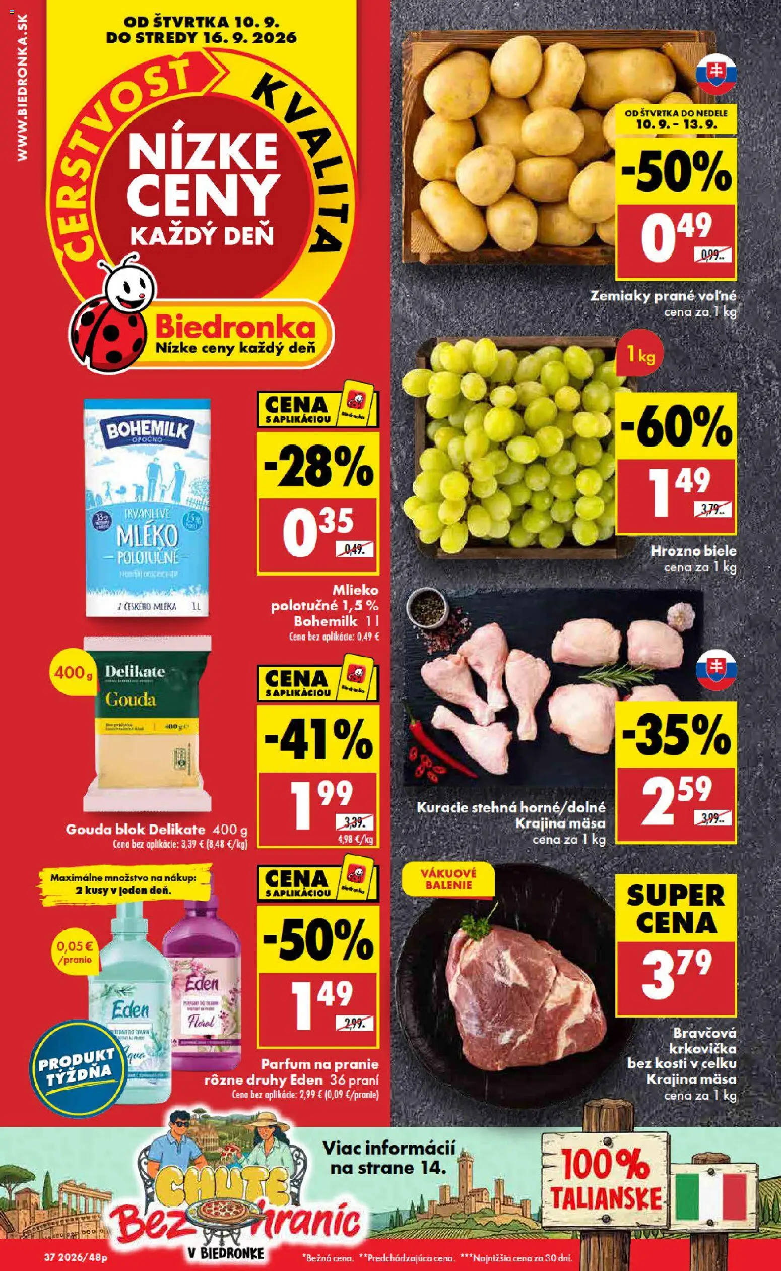 Nové Biedronka akcie – leták je platný od 10.09.2026 | Strana: 1 | Produkty: Mlieko, Gouda, Kuracie stehná, Mlieko polotučné