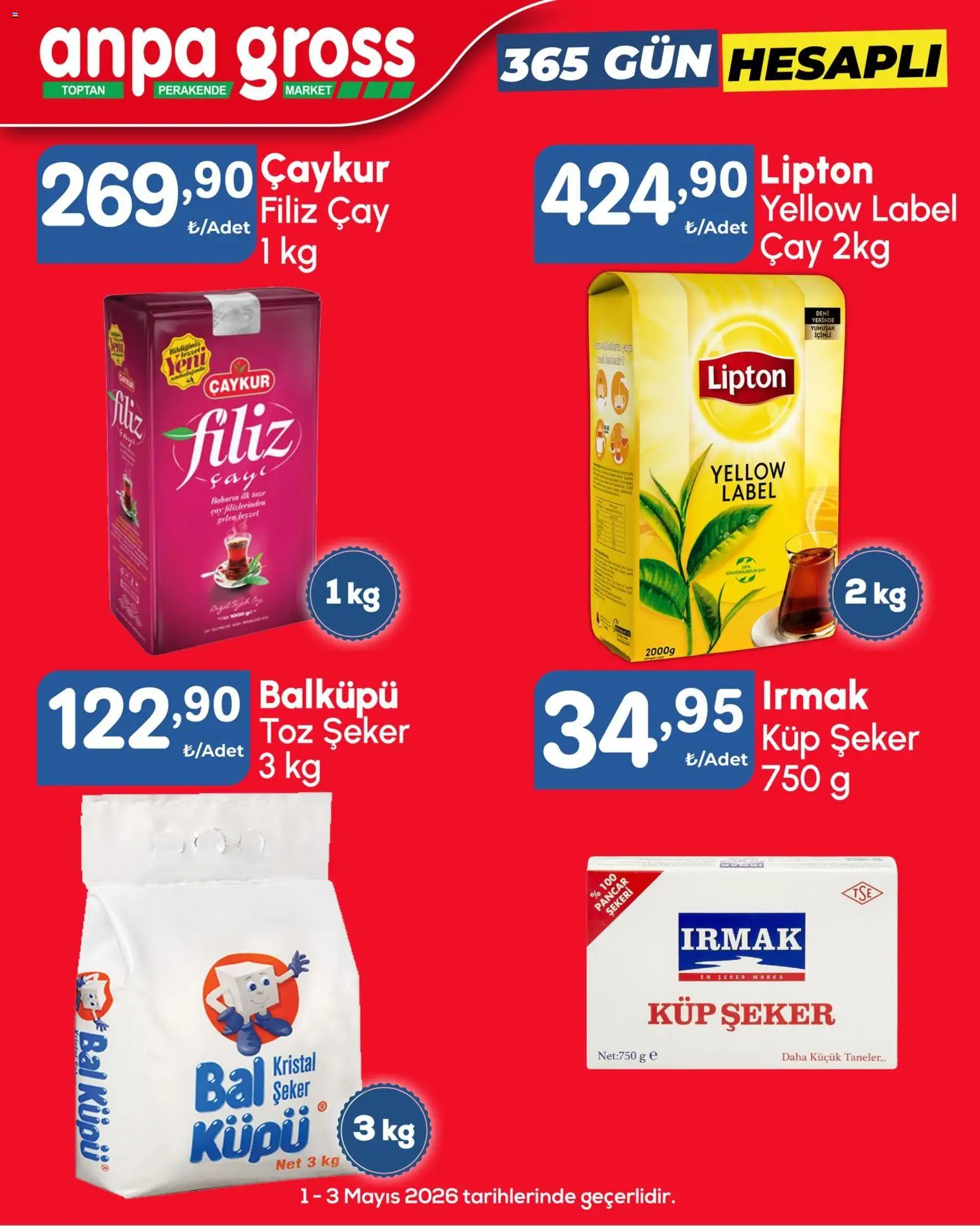 Anpa Gross Katalog Cuma-Pazar - 01.05.2026 tarihinden itibaren geçerlidir | Sayfa: 3 | Ürünler: Çay, Pancar, Toz şeker, Küp şeker