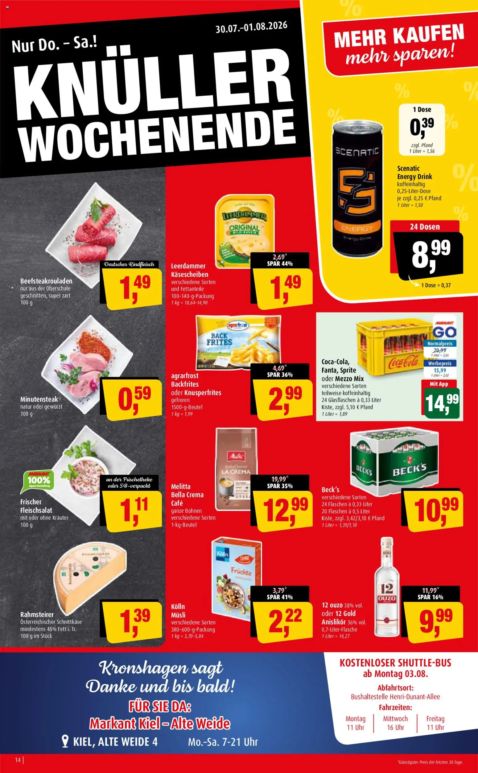 Markant Prospekt – gültig ab 27.07.2026 | Seite: 14 | Produkte: Mezzo mix, Coca cola, Ouzo, Rindfleisch