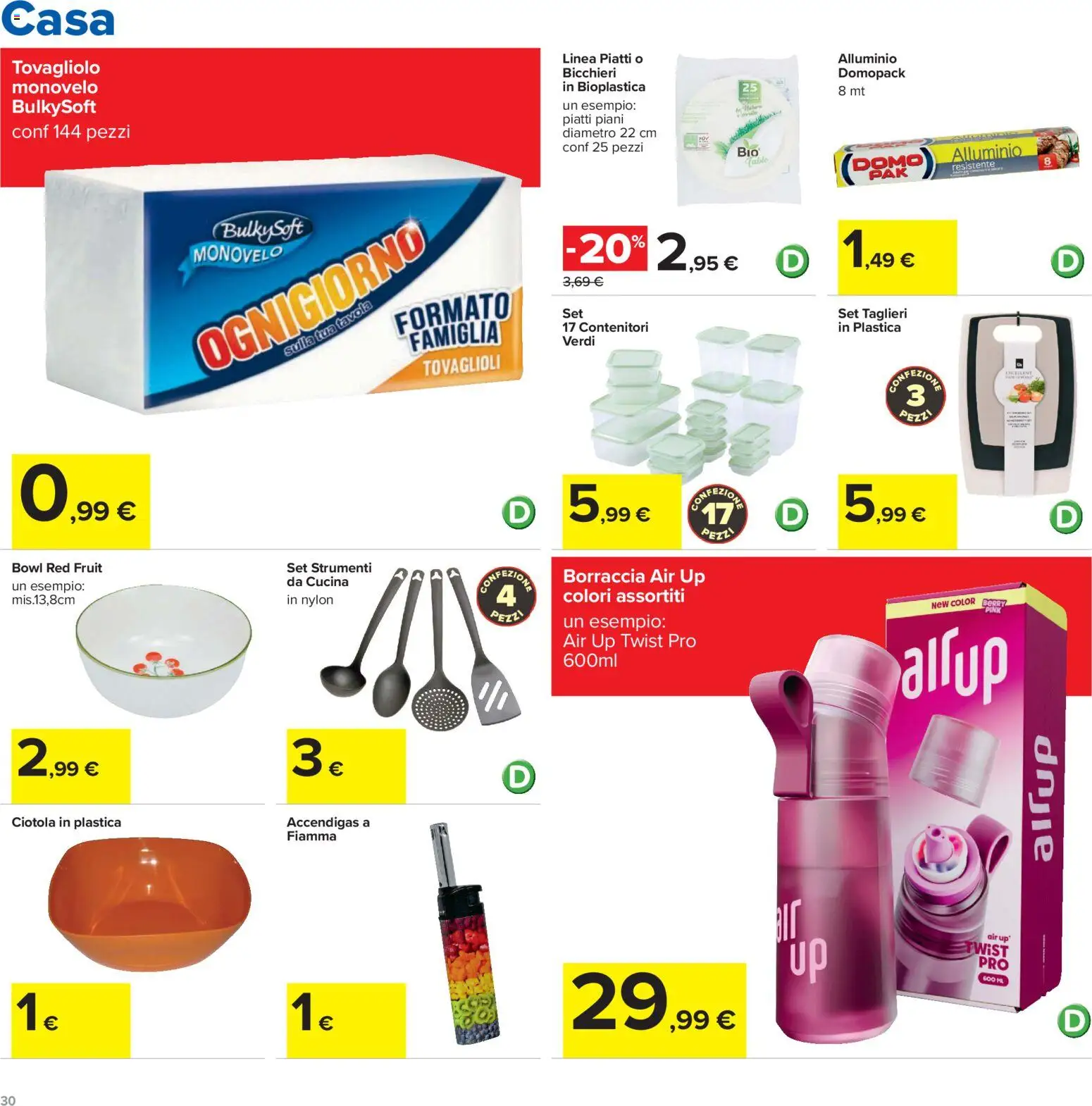 Volantino Carrefour del 20/08/2026 | Pagina: 30 | Prodotti: Piatti, Alluminio, Borraccia, Ciotola