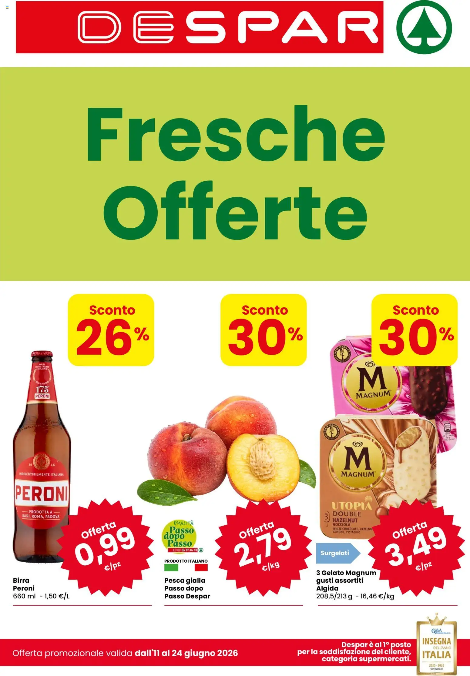 Volantino Despar del 11.06.2026 | Pagina: 1 | Prodotti: Birra, Gelato, Pesca