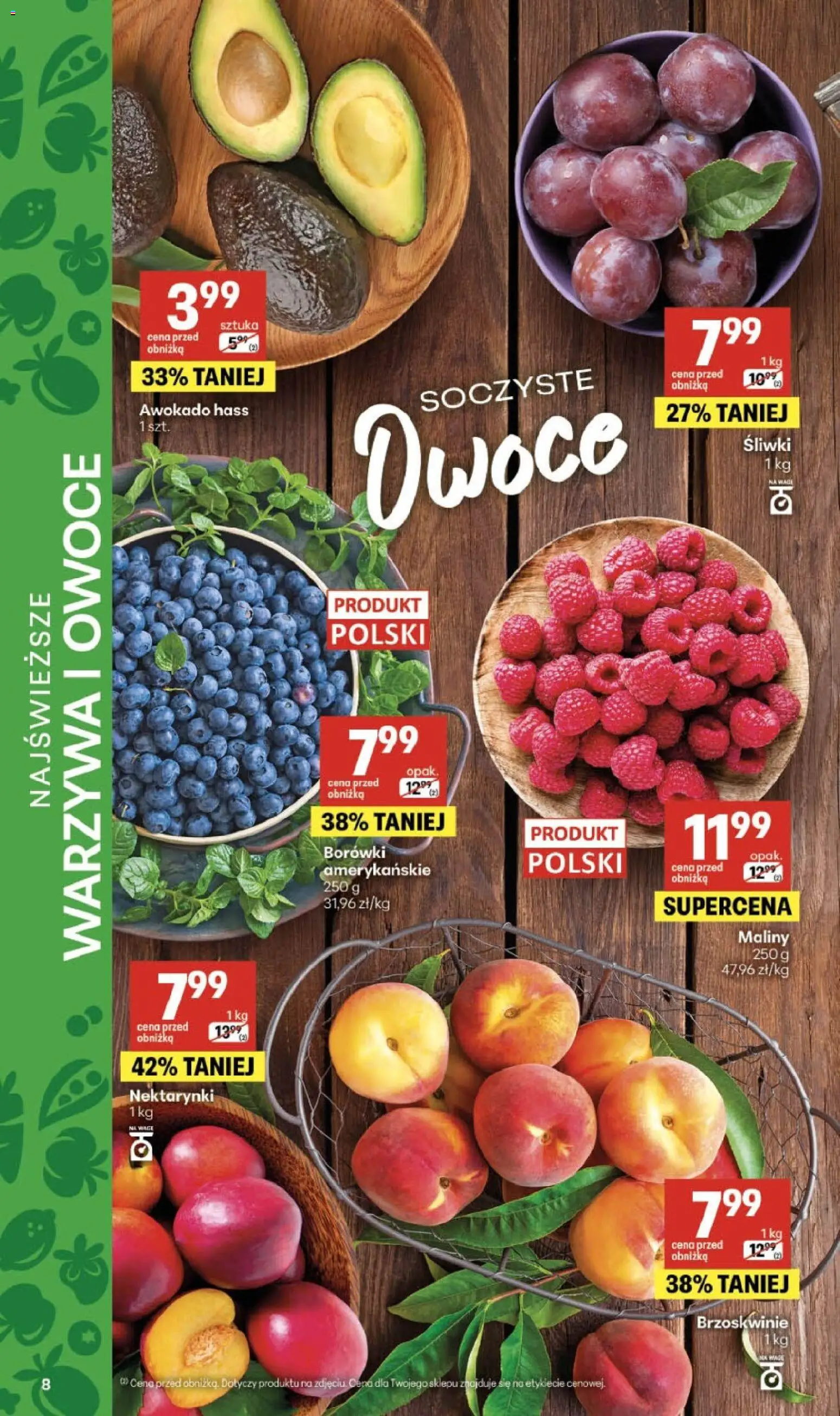 Delikatesy Centrum gazetka - Sklepy Własne od 23.07.2026 | Strona: 8 | Produkty: Śliwki, Brzoskwinie, Awokado, Owoce