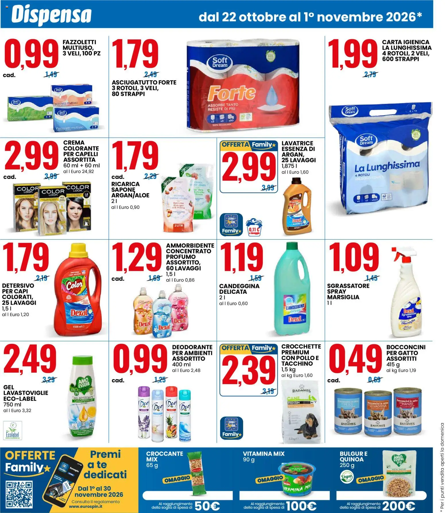 Volantino Eurospin del 22/10/2026 | Pagina: 6 | Prodotti: Crema, Manzo, Lavatrice, Profumo