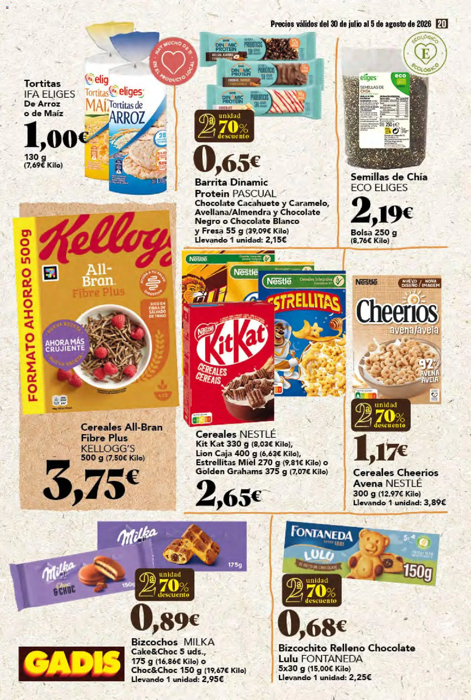 Gadis folleto │ válido desde el 30/07/2026 | Página: 20 | Productos: Chocolate, Arroz, Cereales, Bolsa
