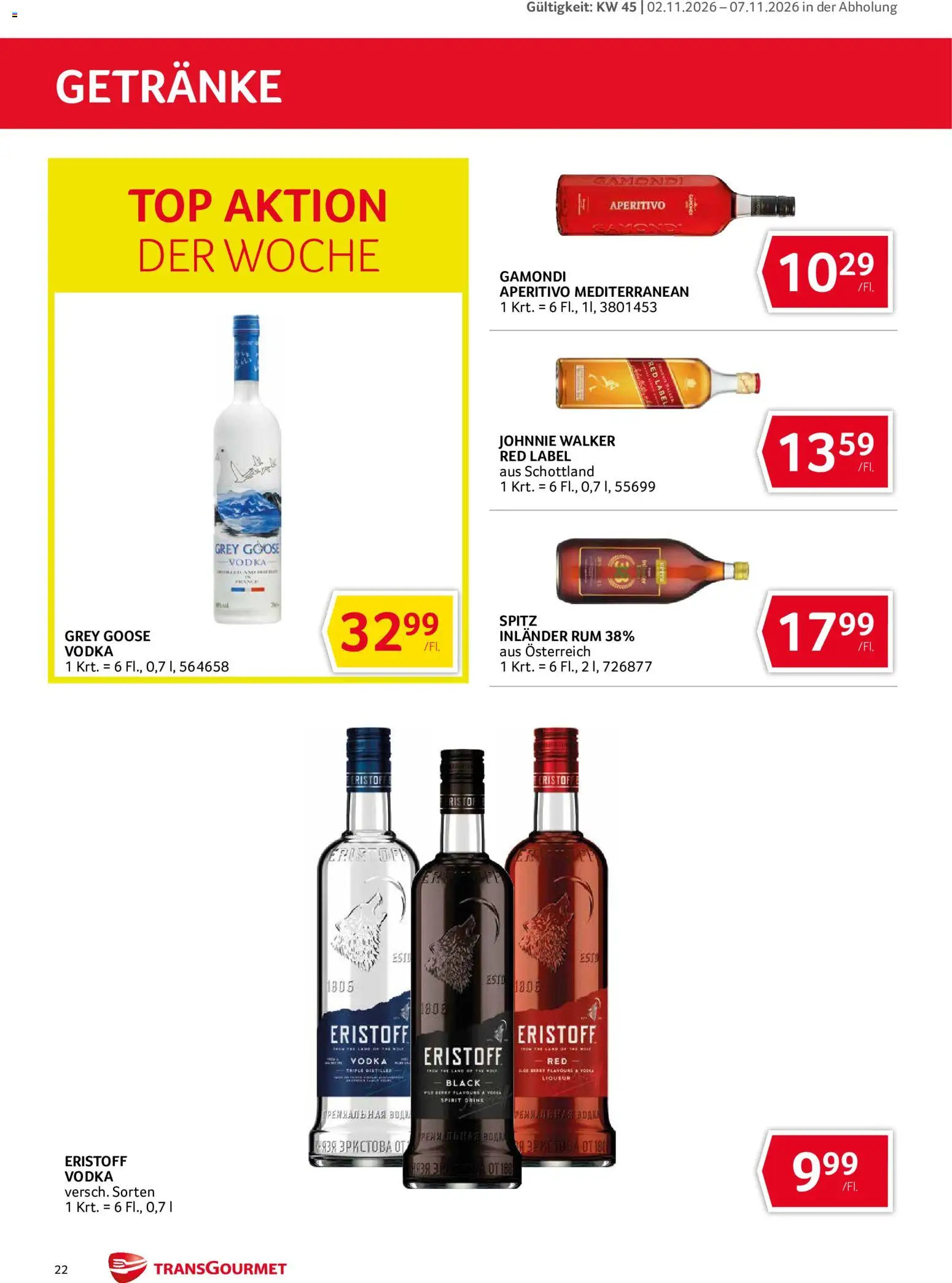 Transgourmet Abhol Aktion gültig ab 02.11.2026 | Seite: 22 | Produkte: Getränke