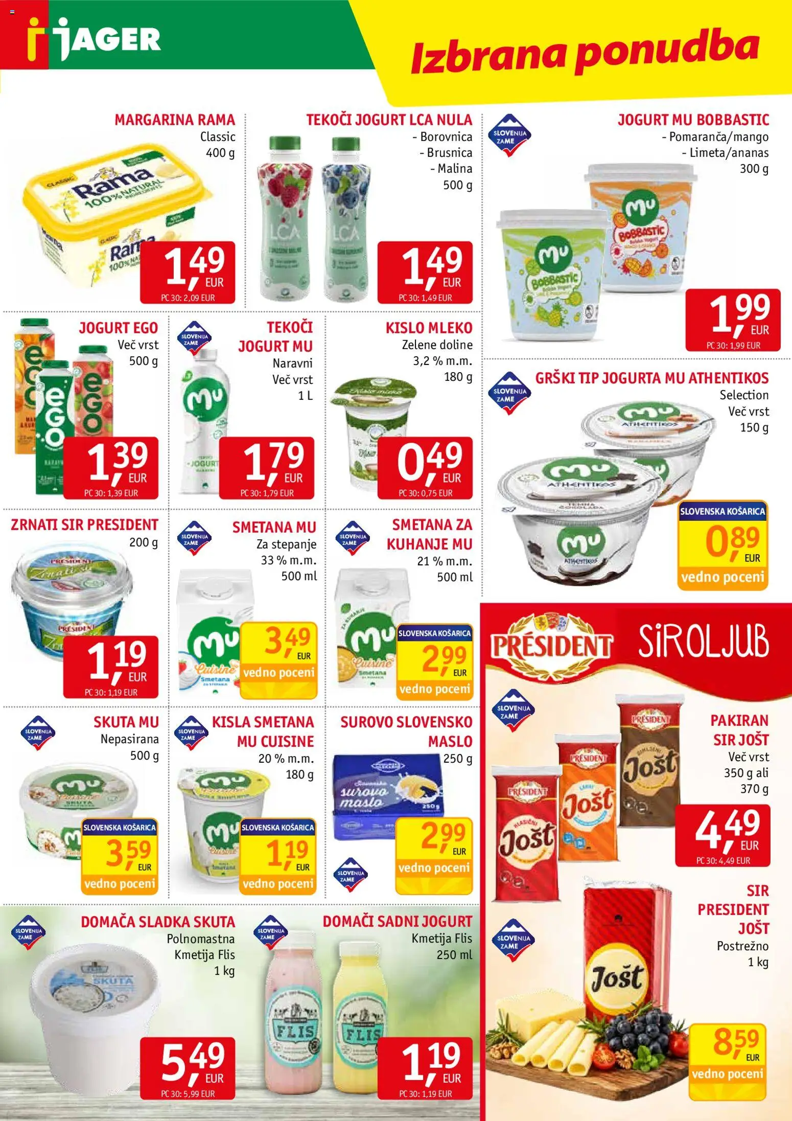 Novi Jager katalog ponudbe – veljaven od 29.07.2026 | Stran: 5 | Izdelki: Zrnati sir, Margarina, Maslo, Skuta