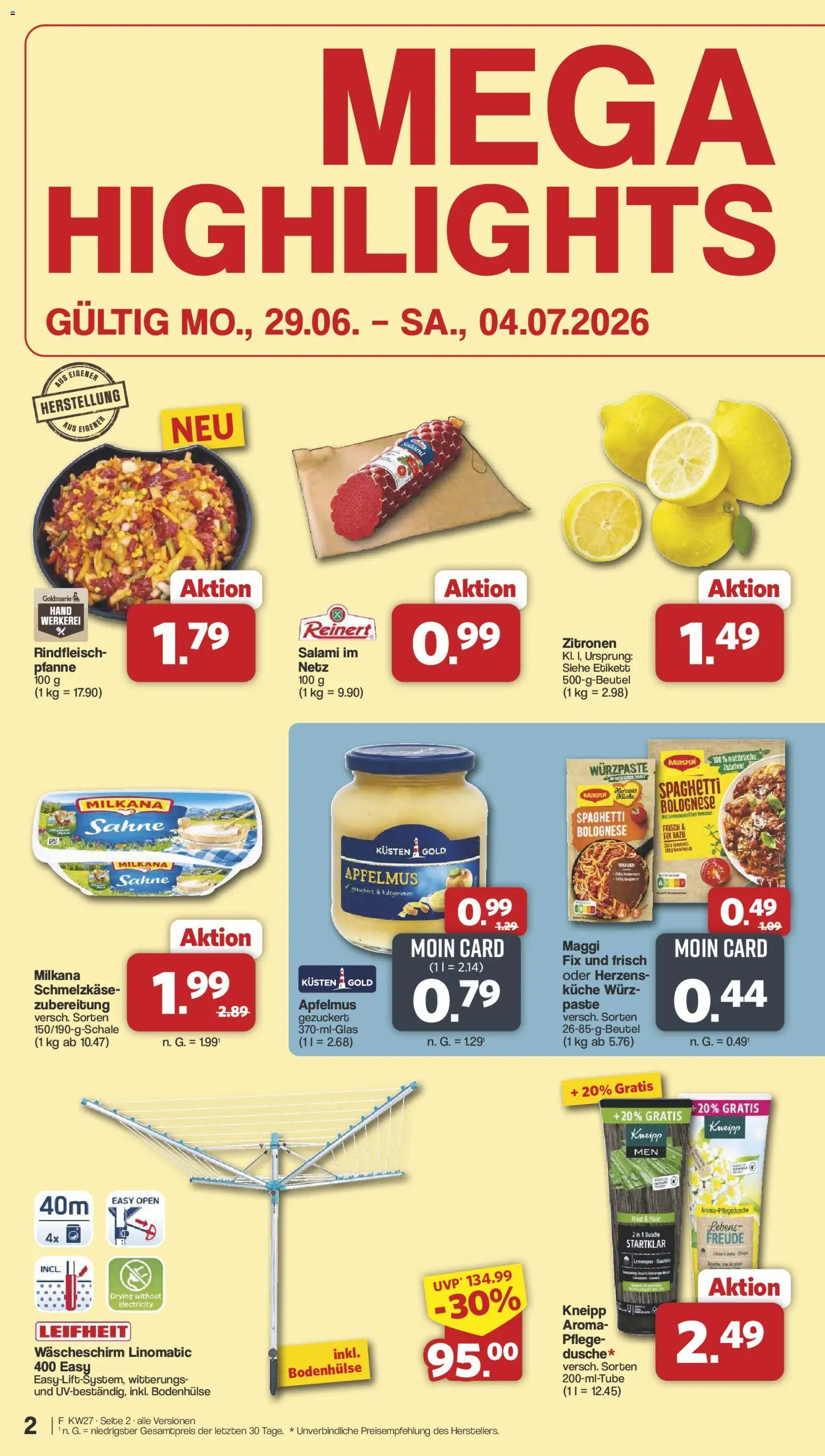 Famila Nordwest Prospekt – gültig ab 29.06.2026 | Seite: 2 | Produkte: Maggi, Milkana, Küche, Sahne