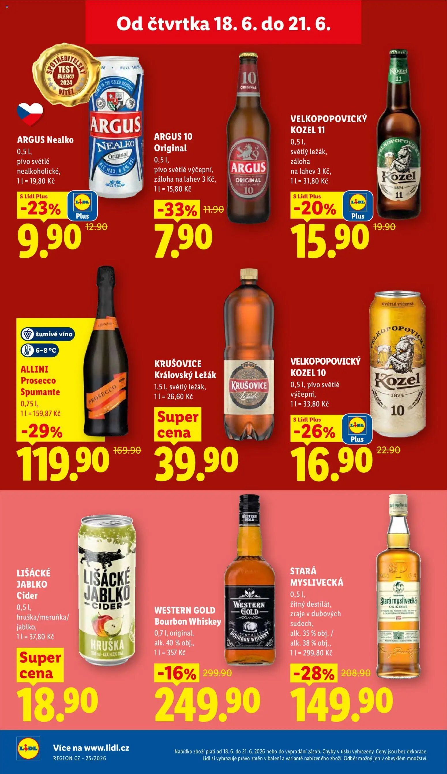 Lidl leták od 18.06.2026 | Strana: 24 | Produkty: Whiskey, Prosecco, Kozel, Krušovice