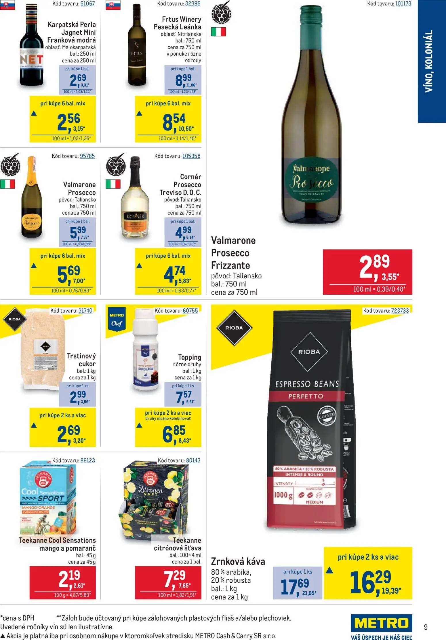 Nové Metro akcie – leták je platný od 22.04.2026 | Strana: 9 | Produkty: Víno, Cukor, Mango, Zrnková káva