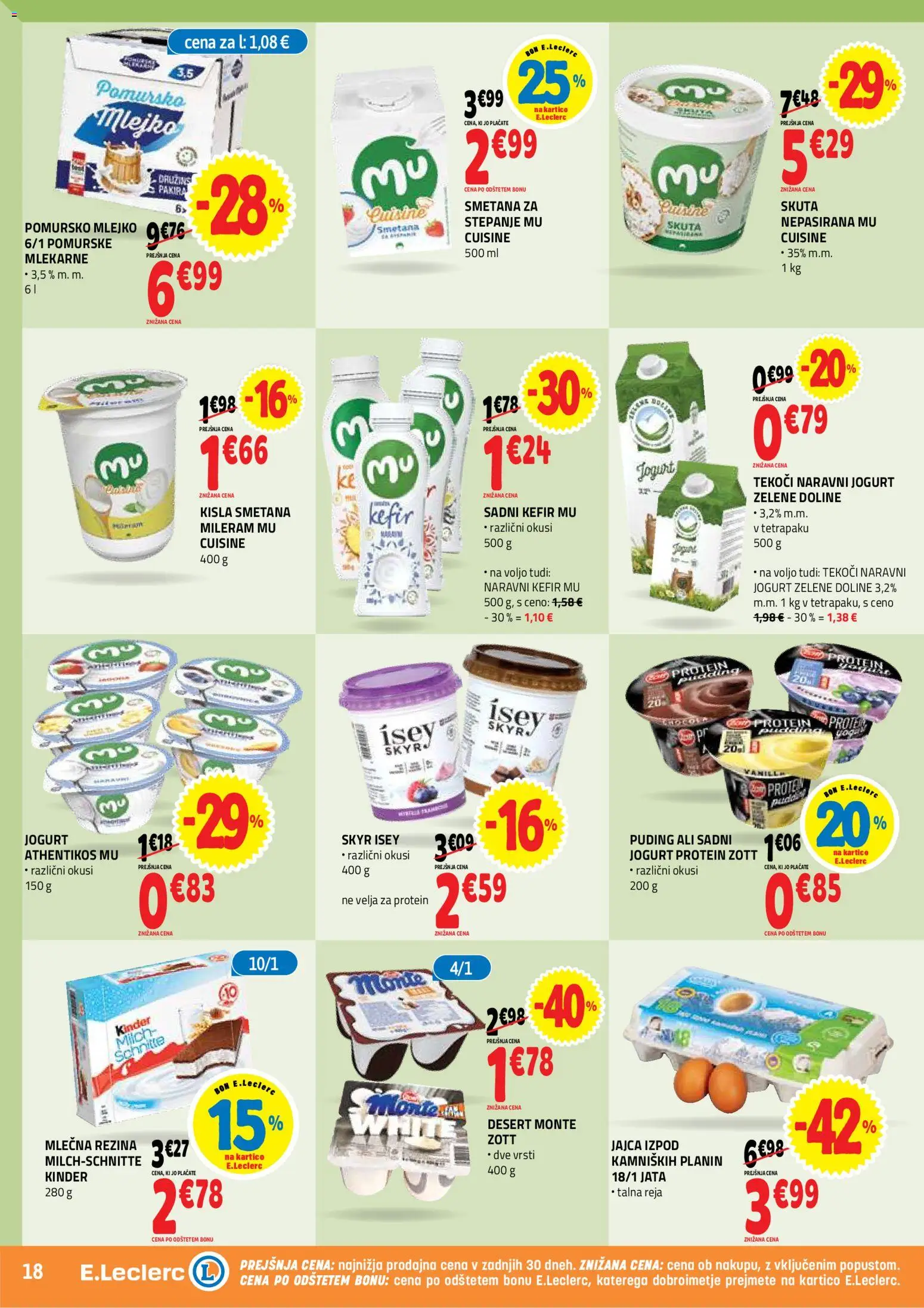 Novi E.leclerc katalog ponudbe – veljaven od 28.10.2026 | Stran: 18 | Izdelki: Kefir, Jogurt, Jajca, Kisla smetana
