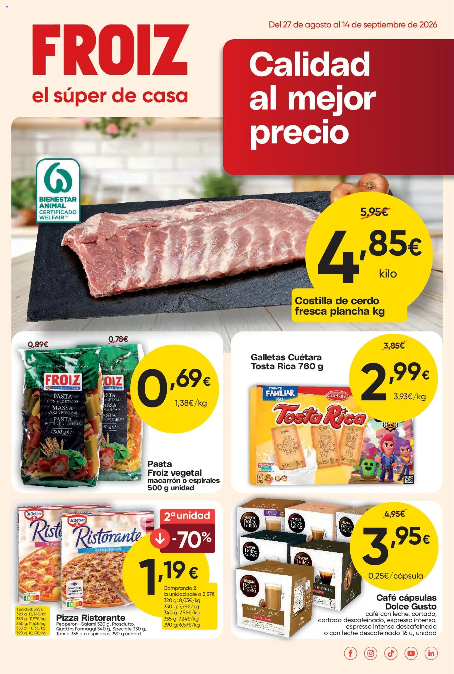 Froiz folleto │ válido desde el 27/08/2026 | Página: 1 | Productos: Cápsulas, Espinacas, Costilla de cerdo, Plancha