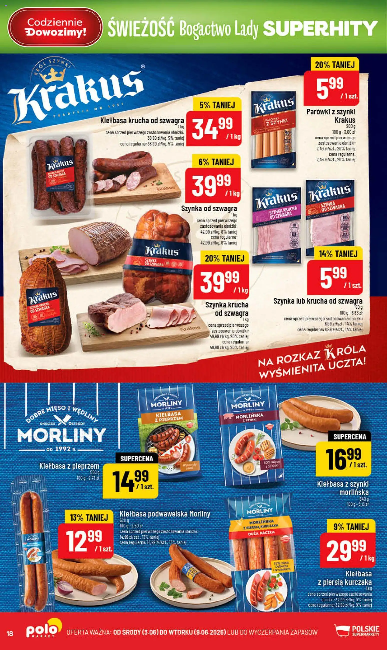 POLOmarket gazetka od 03.06.2026 | Strona: 18 | Produkty: Kiełbasa, Parówki, Szynka, Kiełbasa podwawelska