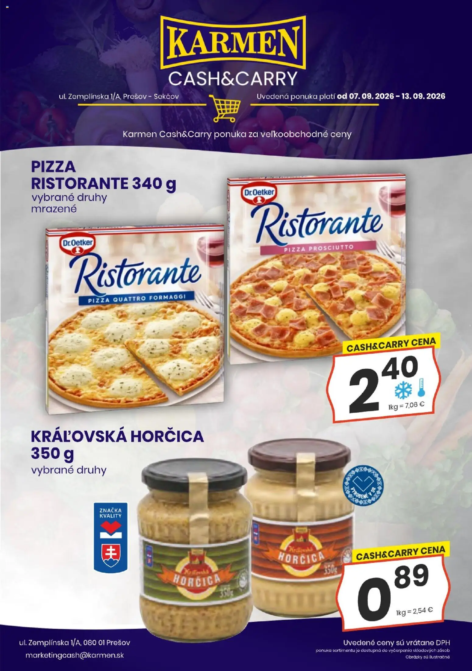 Nové KARMEN CBA akcie – leták je platný od 07.09.2026 | Strana: 5 | Produkty: Pizza, Prosciutto, Horčica