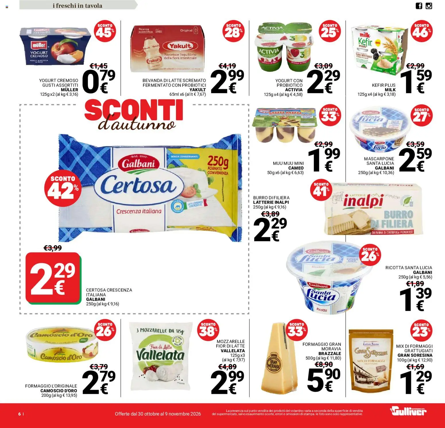 Volantino Gulliver del 30/10/2026 | Pagina: 6 | Prodotti: Yogurt, Centrifuga, Panna, Yogurt cremoso