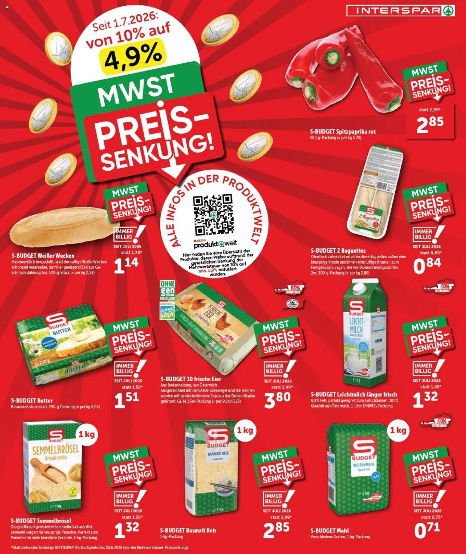 Interspar Flugblatt - Burgenland Nord gültig ab 09.07.2026 | Seite: 2 | Produkte: Milch, Butter, Eier, Reis