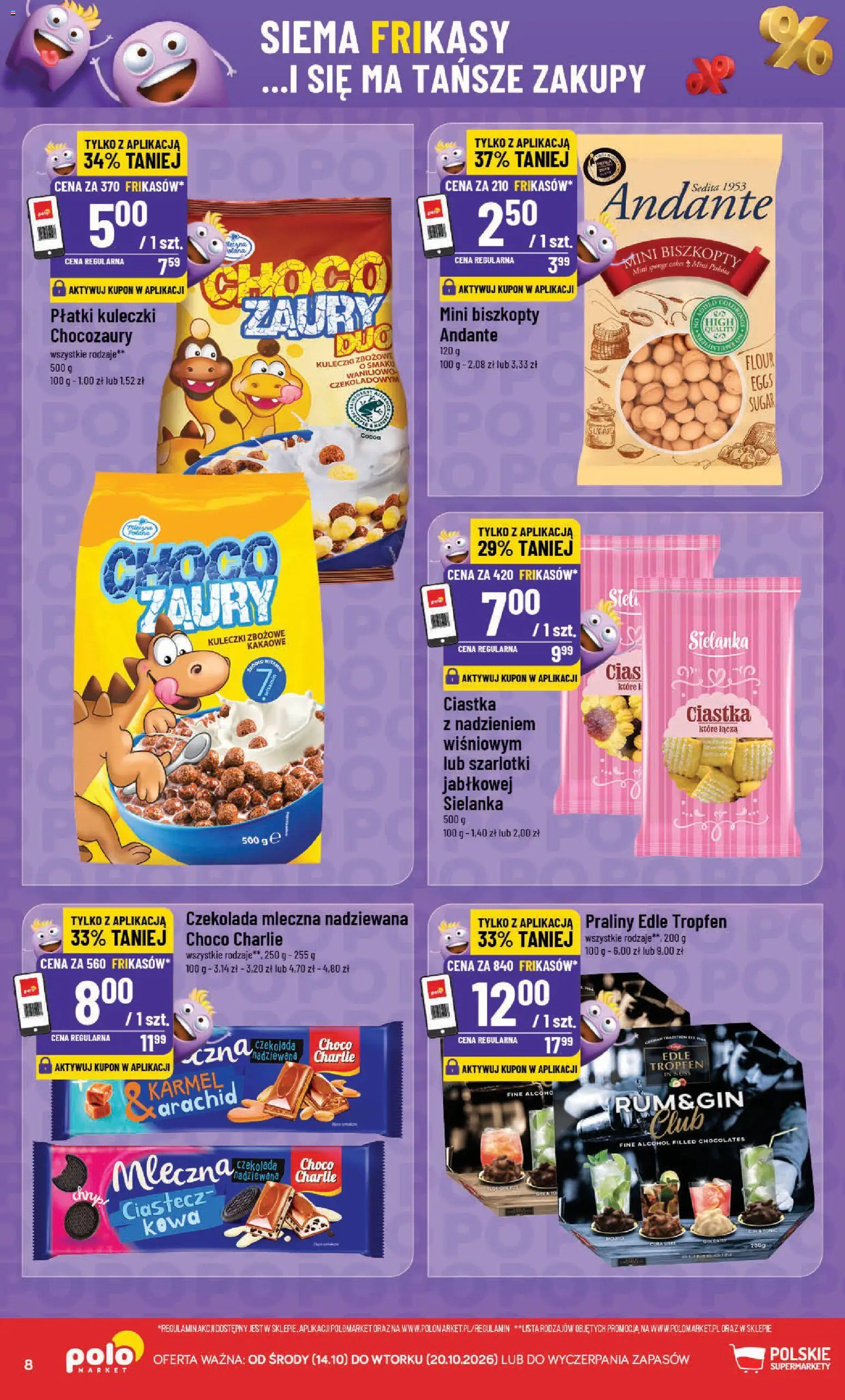 POLOmarket gazetka - Frikasowe Hity od 14.10.2026 | Strona: 8 | Produkty: Praliny, Tonic, Płatki, Ciastka