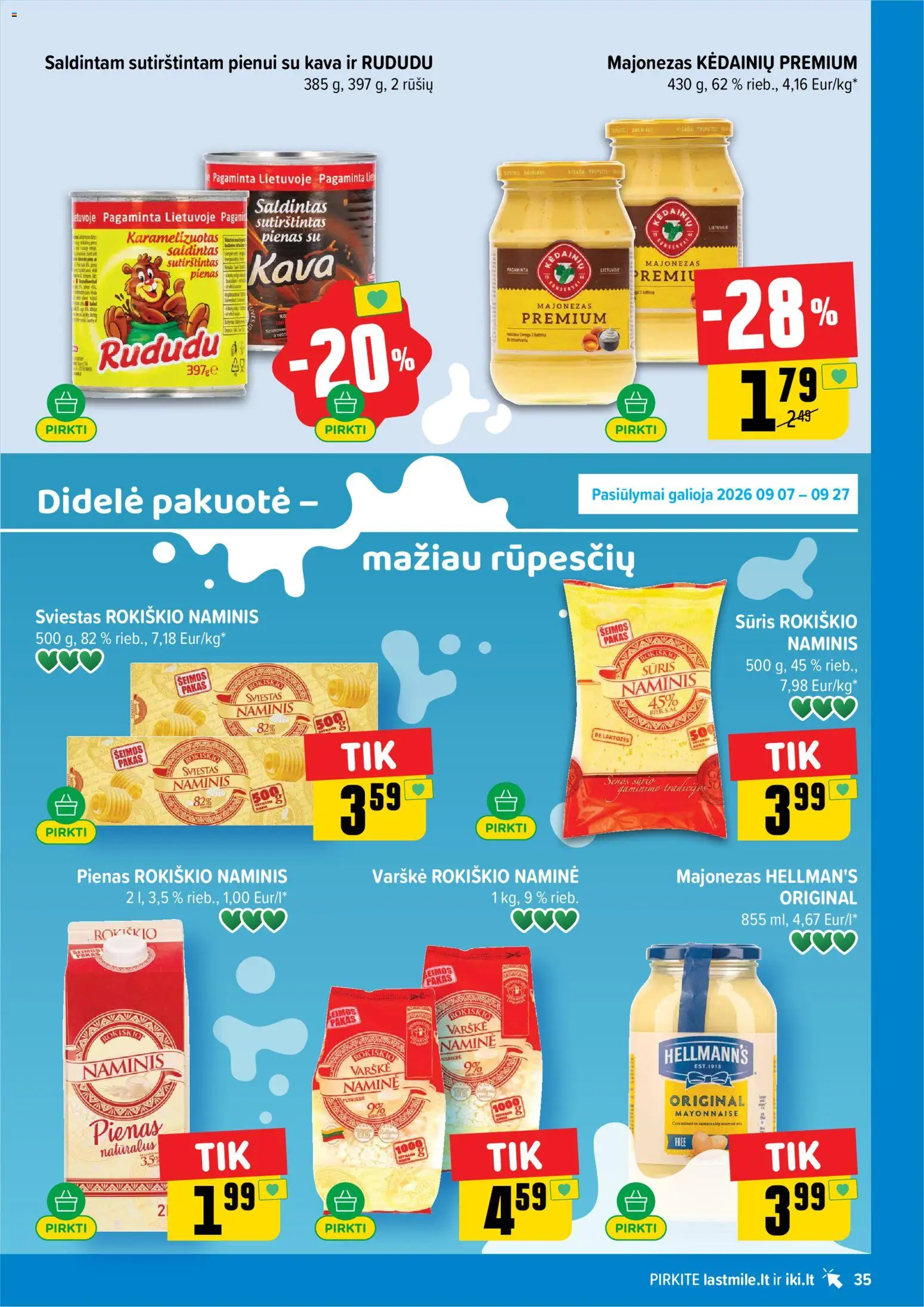 IKI akcijos nuo 2026.09.07 | Puslapis: 35 | Prekių: Pienas, Sūris, Sviestas, Varškė