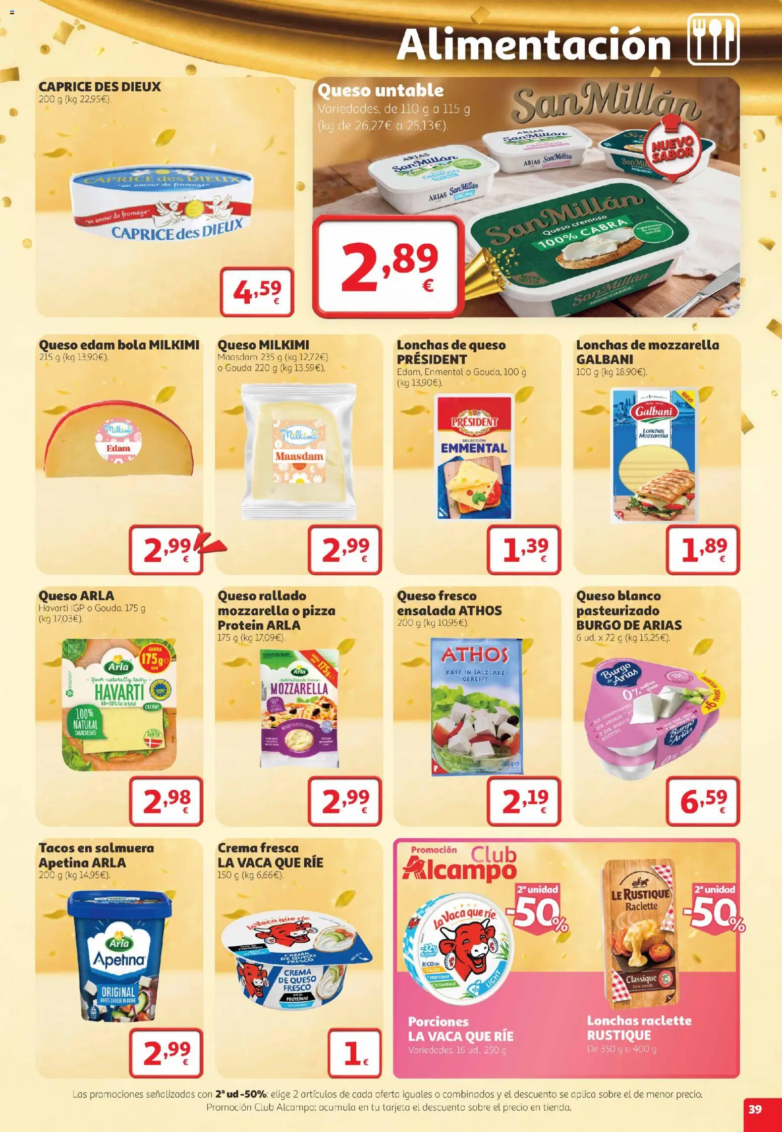 Alcampo folleto Telde │ válido desde el 22/10/2026 | Página: 39 | Productos: Queso Edam, Queso fresco, Ensalada, Queso blanco