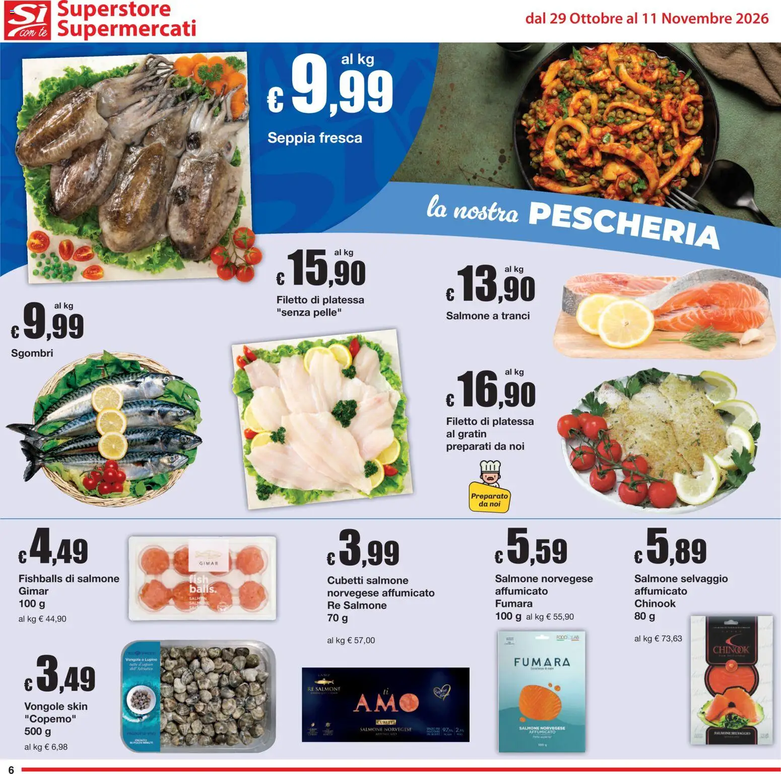Volantino Sì con Te del 29/10/2026 | Pagina: 6 | Prodotti: Salmone, Tè, Vongole, Filetto