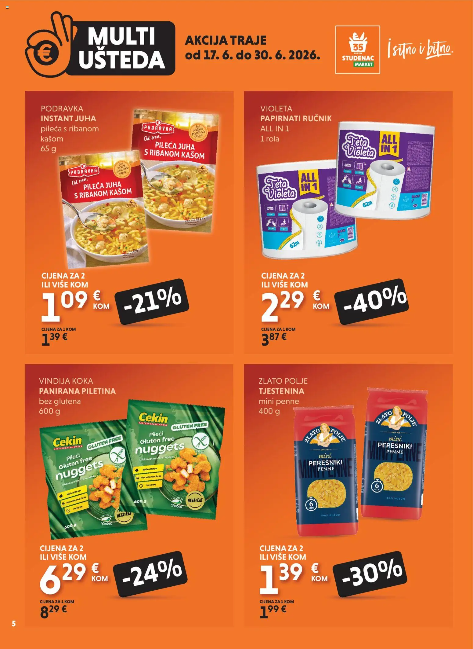 Studenac katalog | vrijedi od 17.06.2026 | Stranica: 5 | Proizvodi: Feta, Podravka, Juha, Violeta