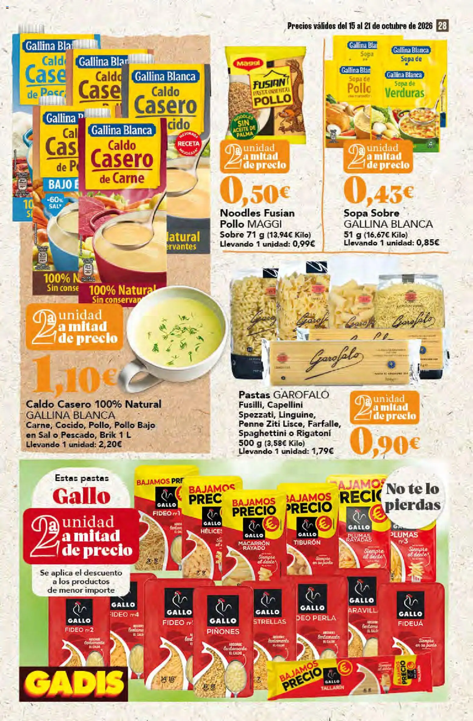 Gadis - folleto │ válido desde el 15/10/2026 | Página: 28 | Productos: Verduras, Aceite, Pasta, Pollo