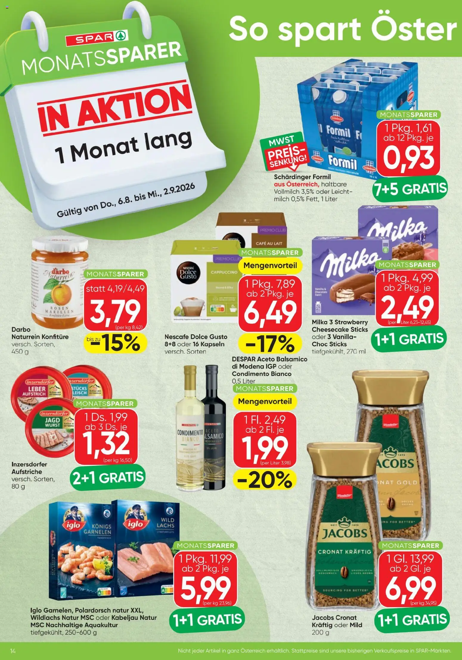 Spar - Flugblatt gültig ab 06.08.2026 | Seite: 14 | Produkte: Wurst, Milch