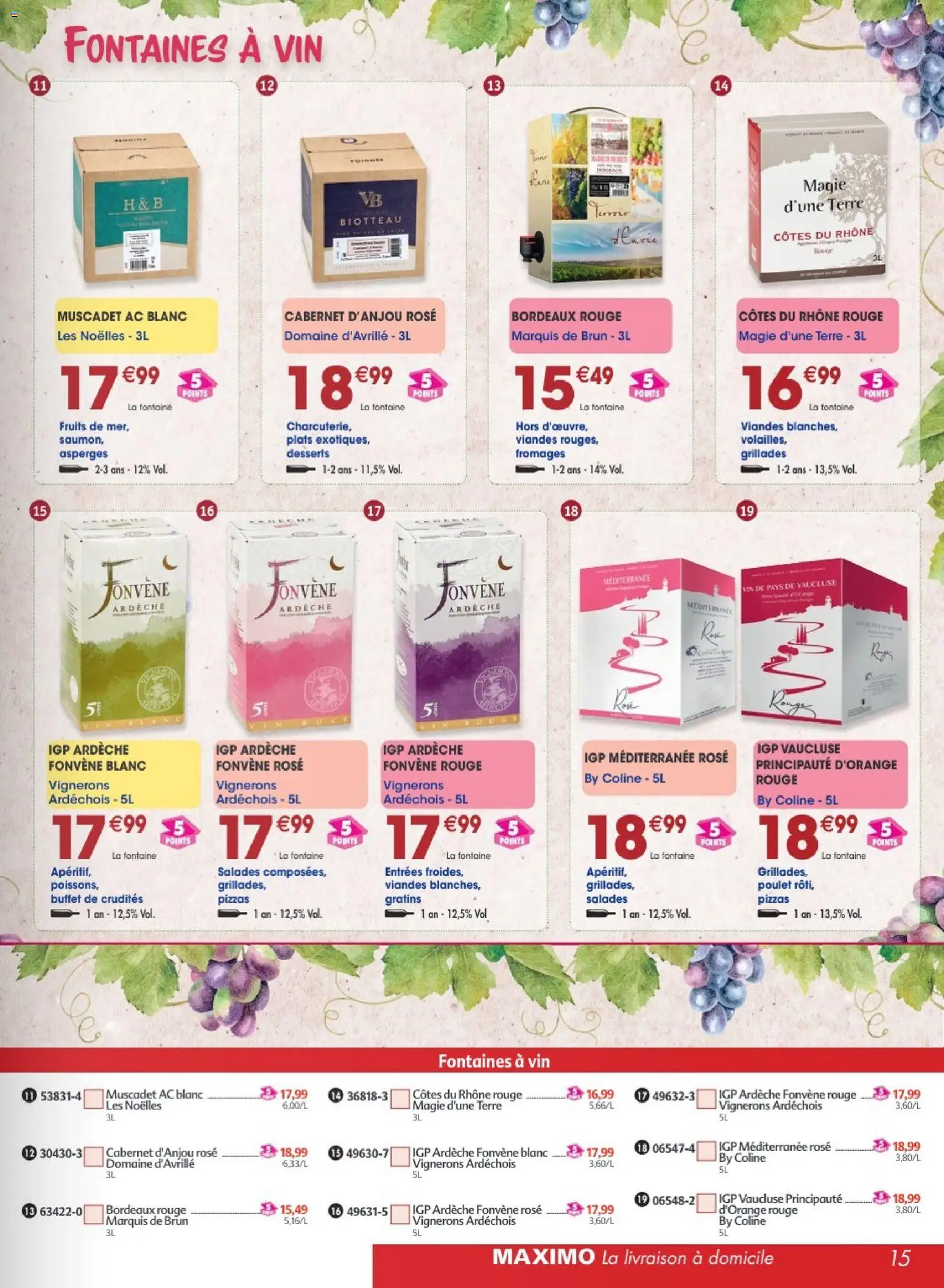 {H1} | Page: 15 | Produits: Buffet, Méditerranée rosé, Asperges, Vin