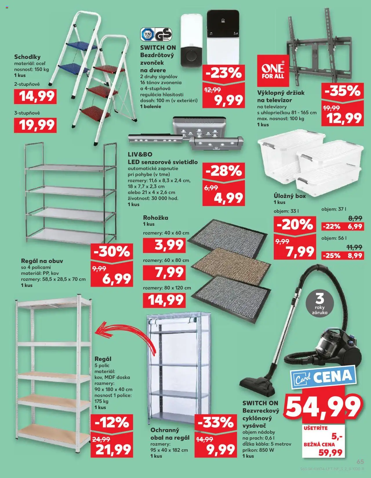 Nové Kaufland akcie – leták je platný od 21.08.2025 | Strana: 65 | Produkty: Tv, Rohožka, Regál, Police