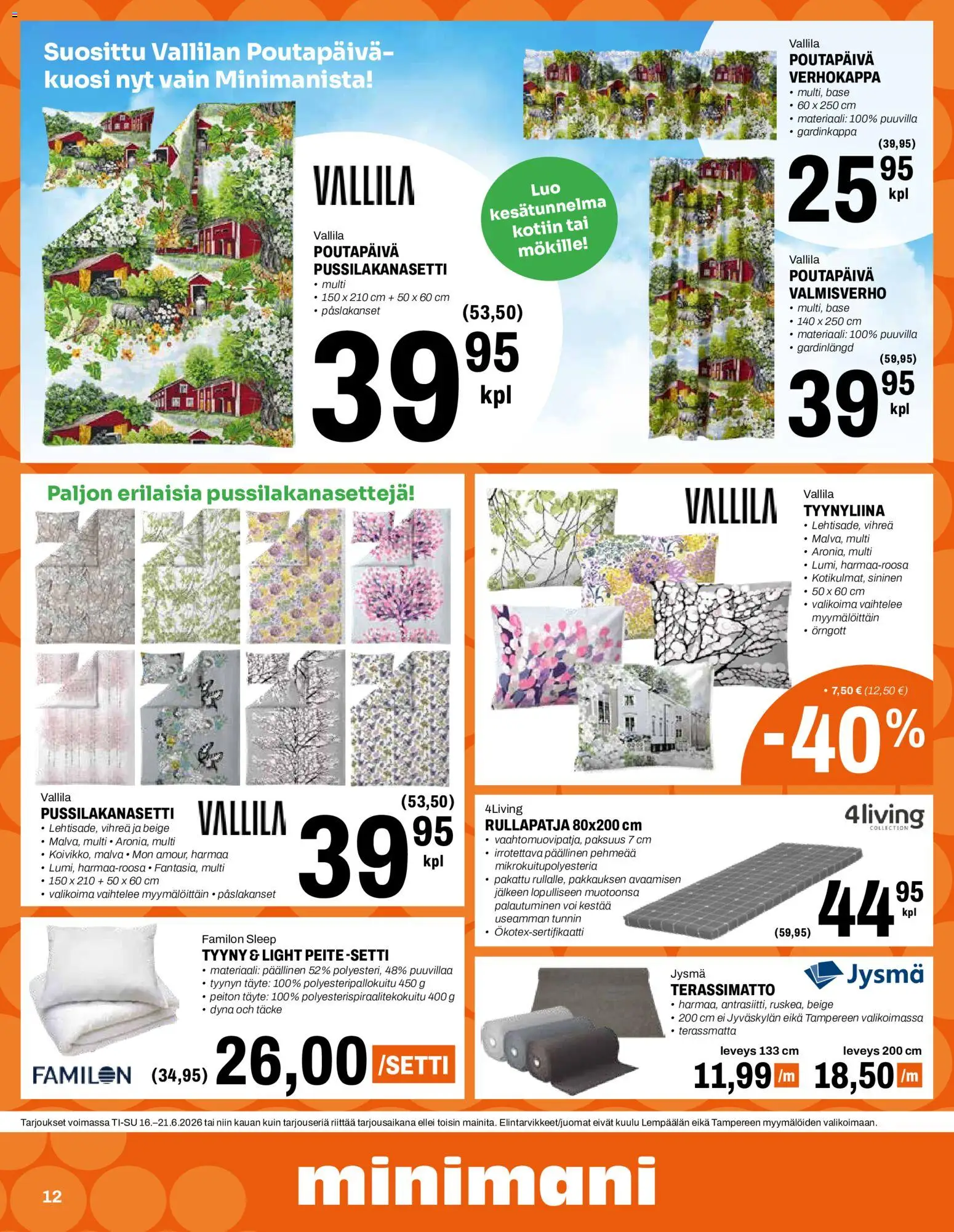 Minimani tarjoukset – voimassa 16.06.2026 alkaen | Sivu: 12 | Tuotteet: Pussilakanasetti, Tyyny, Voi, Tyynyliina