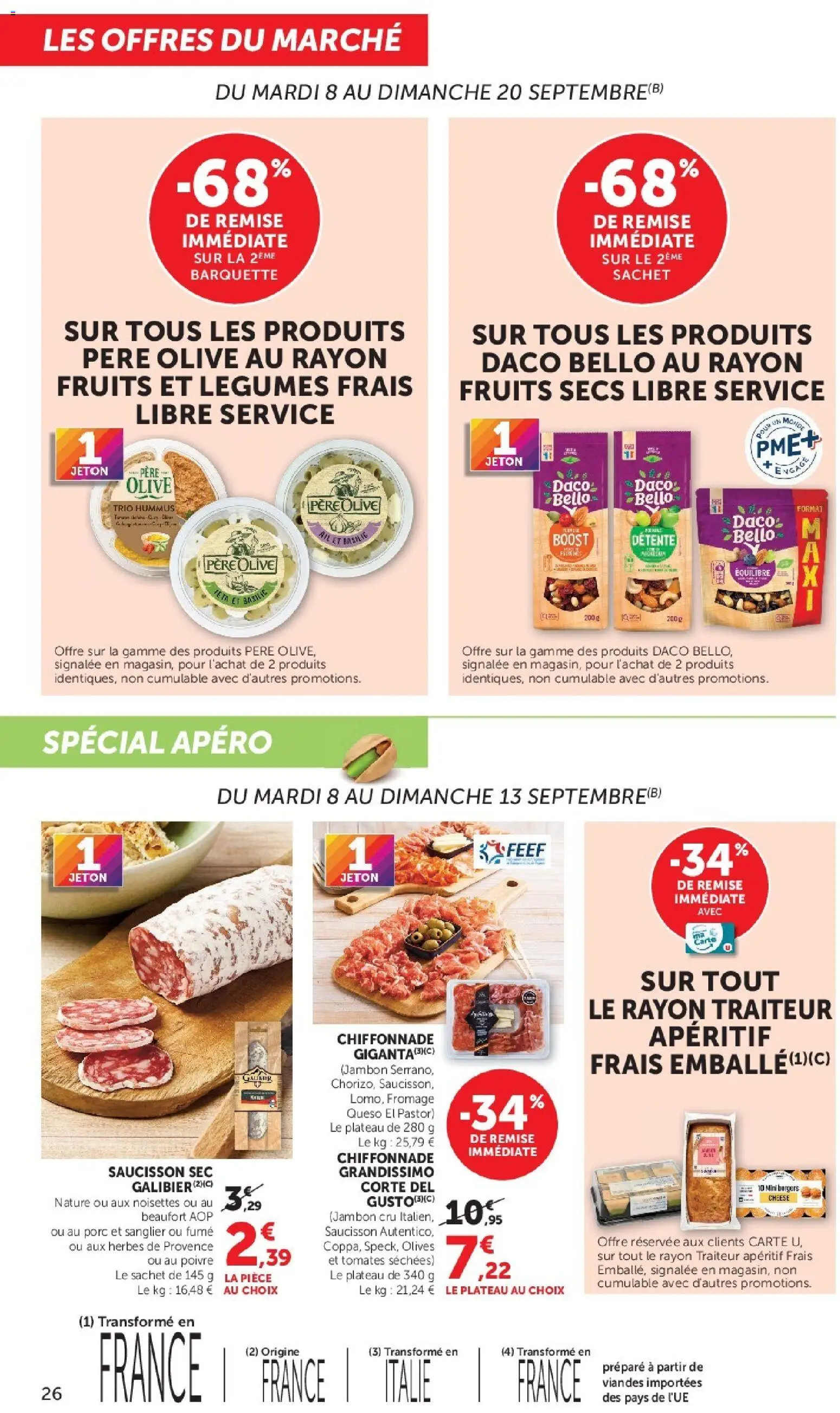 {H1} | Page: 26 | Produits: Saucisson sec, Beaufort aop, Tomates séchées, Fruits secs