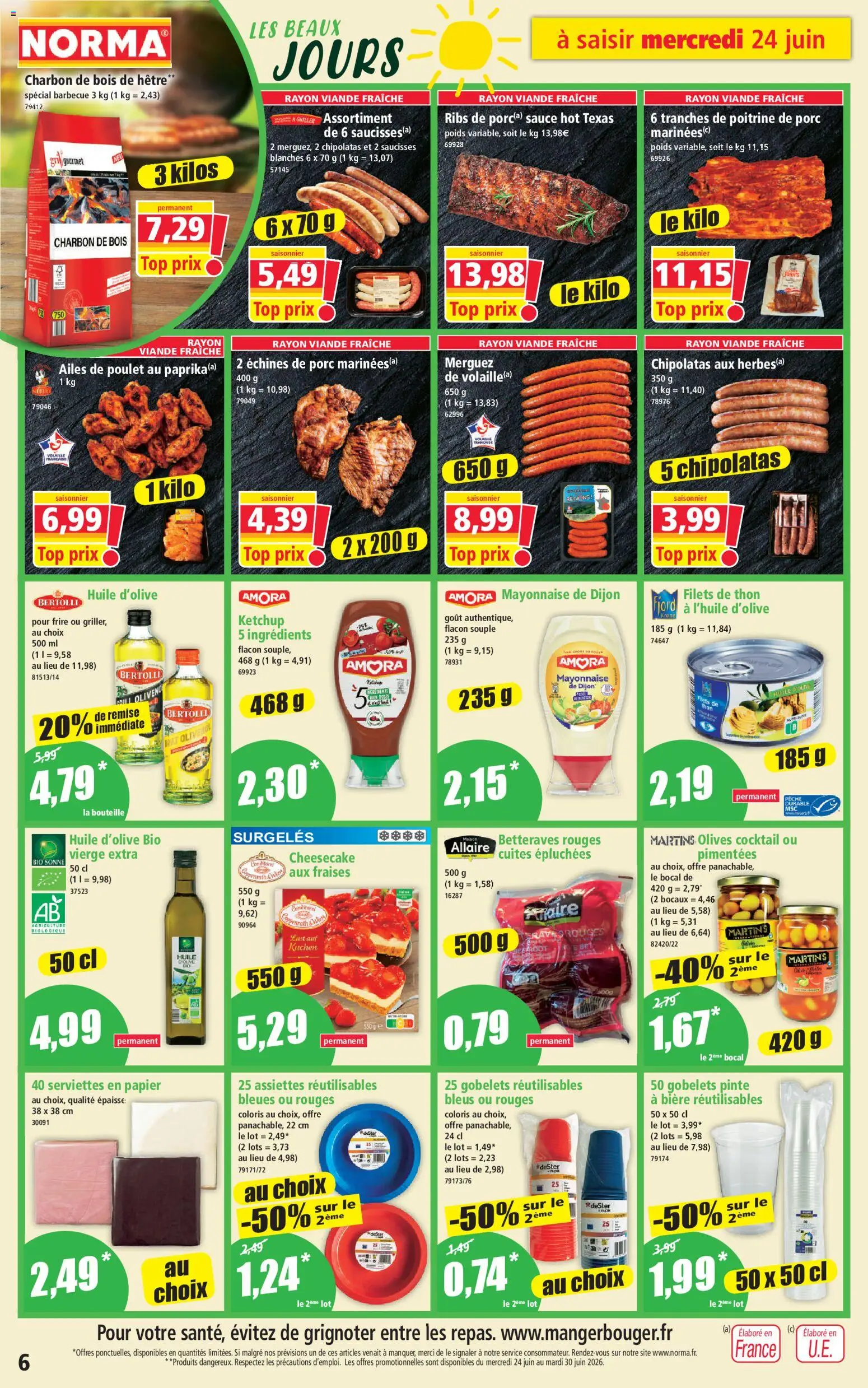 {H1} | Page: 6 | Produits: Pêche, Merguez, Viande, Fraises