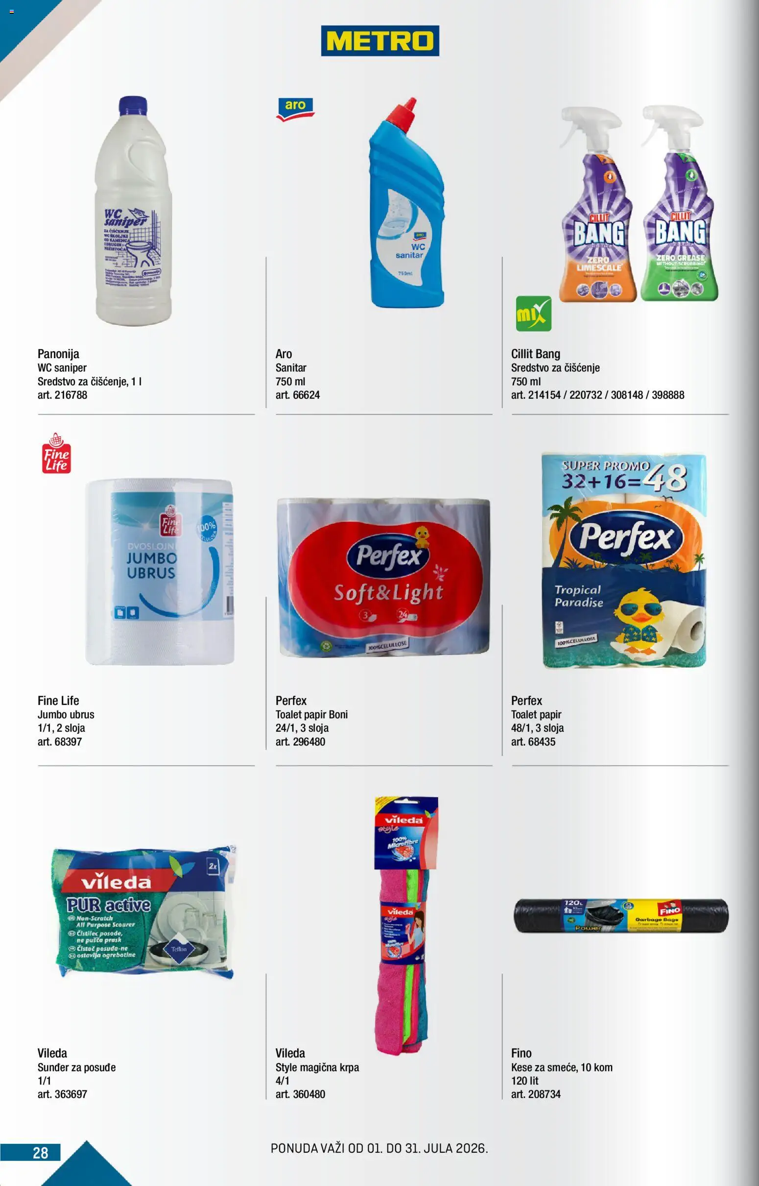 Metro katalog - važi od 01.07.2026 | Strana: 28 | Proizvode: Toalet papir, Ubrus, Wc, Vileda