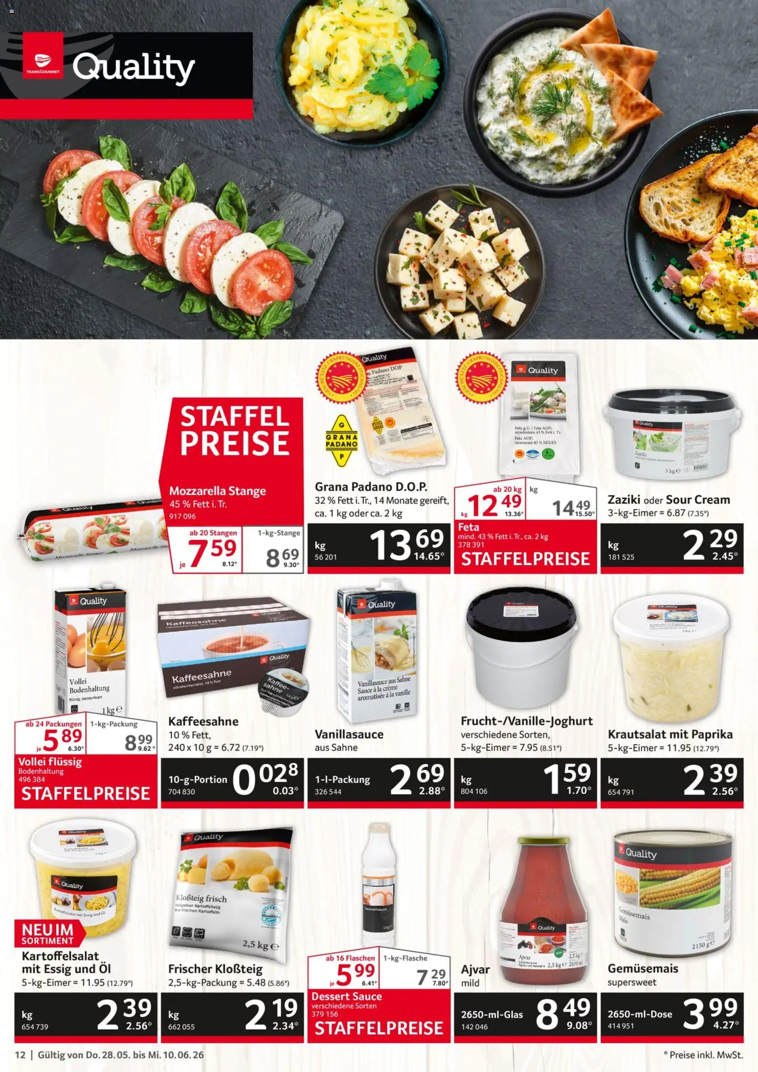 Selgros Gastronomie – gültig ab 28.05.2026 | Seite: 12 | Produkte: Feta, Kaffee, Essig, Sahne