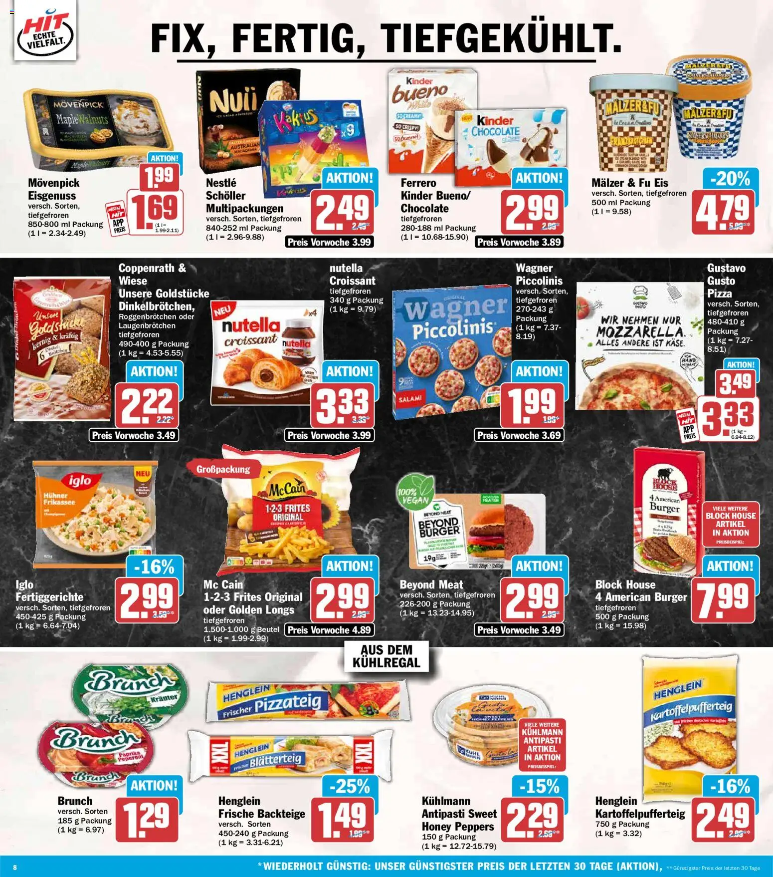 HIT Prospekt – gültig ab 17.08.2026 | Seite: 8 | Produkte: Croissant, Nutella, Fertiggerichte, Salami