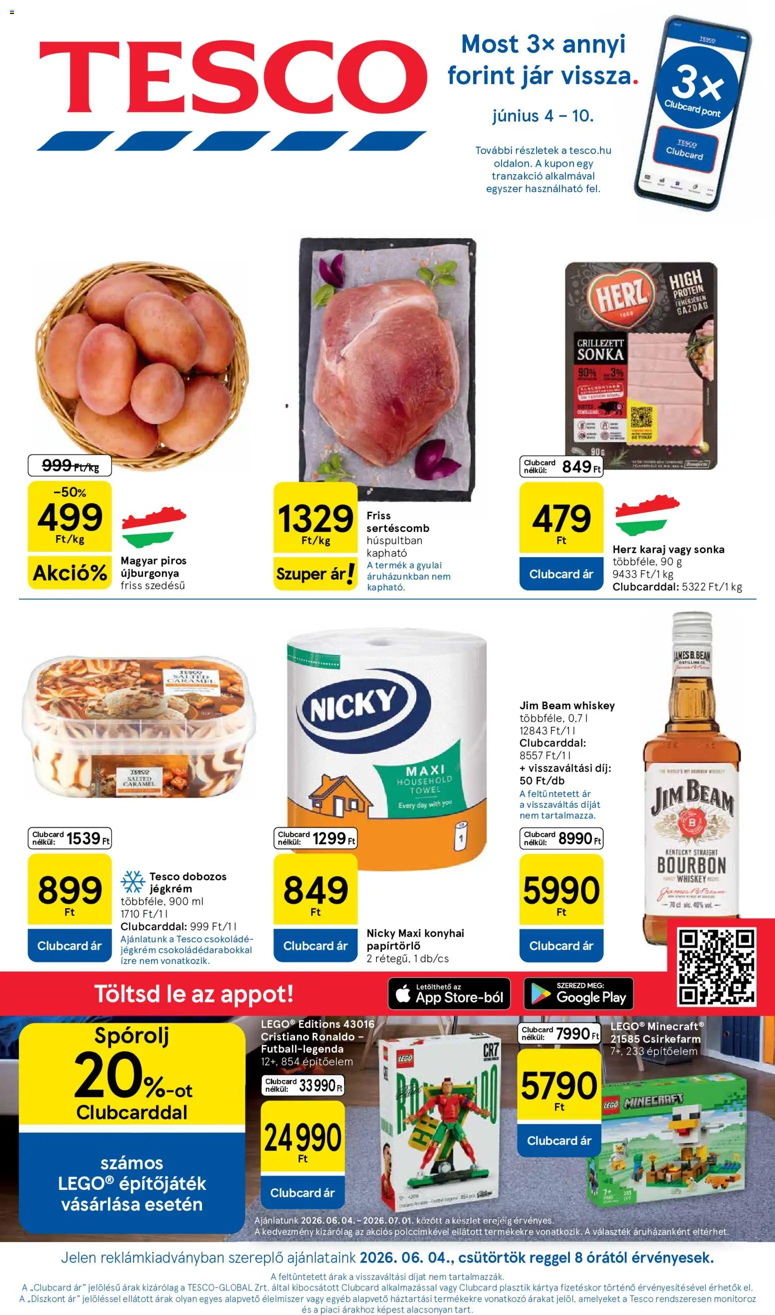 Tesco akciós ujság - amely érvényes a következő dátumtól: 04.06.2026 | Oldal: 1 | Termékek: Papírtörlő, Sonka, Jégkrém, Só