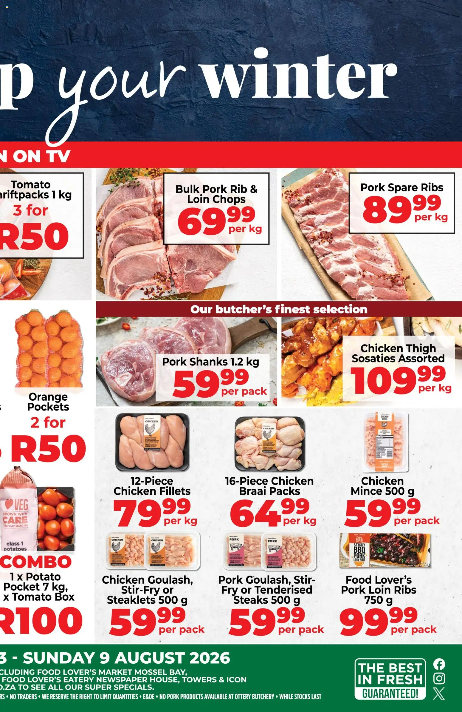 New Food Lover's Market catalogue – valid from 03/08/2026 | Page: 2 | Products: TV, Chicken, Pork, Potatoes