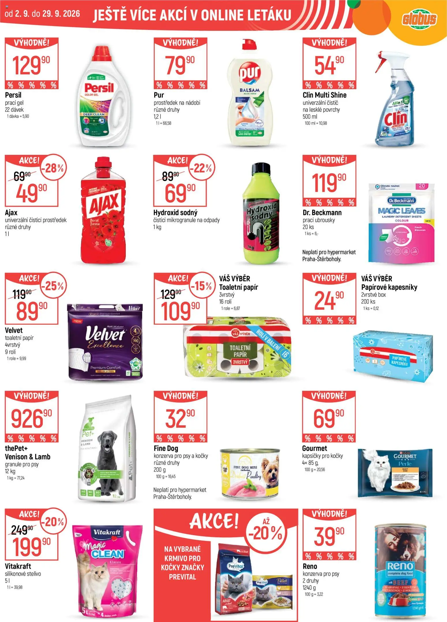 Globus leták od 02.09.2026 | Strana: 45 | Produkty: Granule pro psy, Ajax, Univerzální čistič, Kapesníky